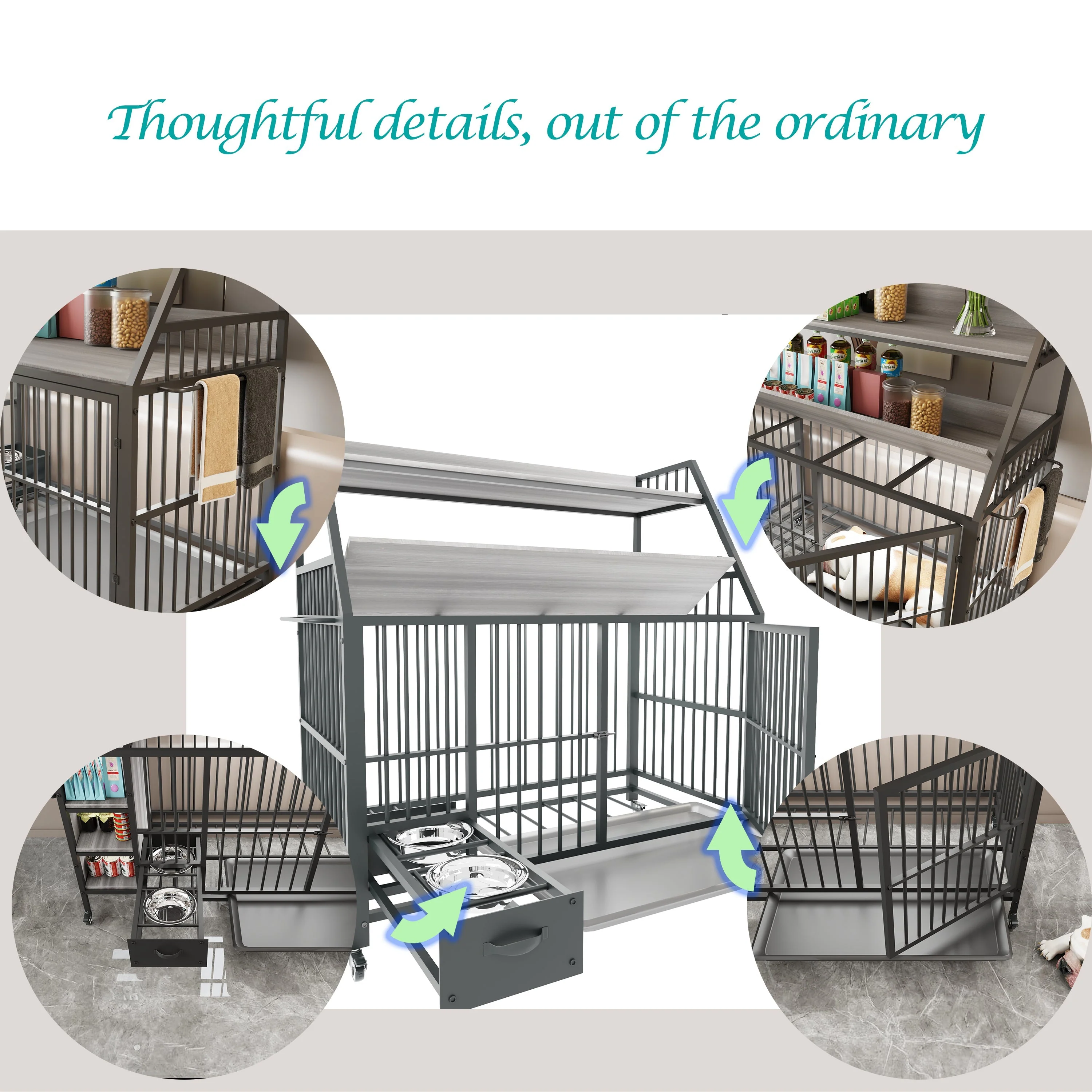 Large Pet Cage with Storage Rack and Stainless Steel Basins - Image 22