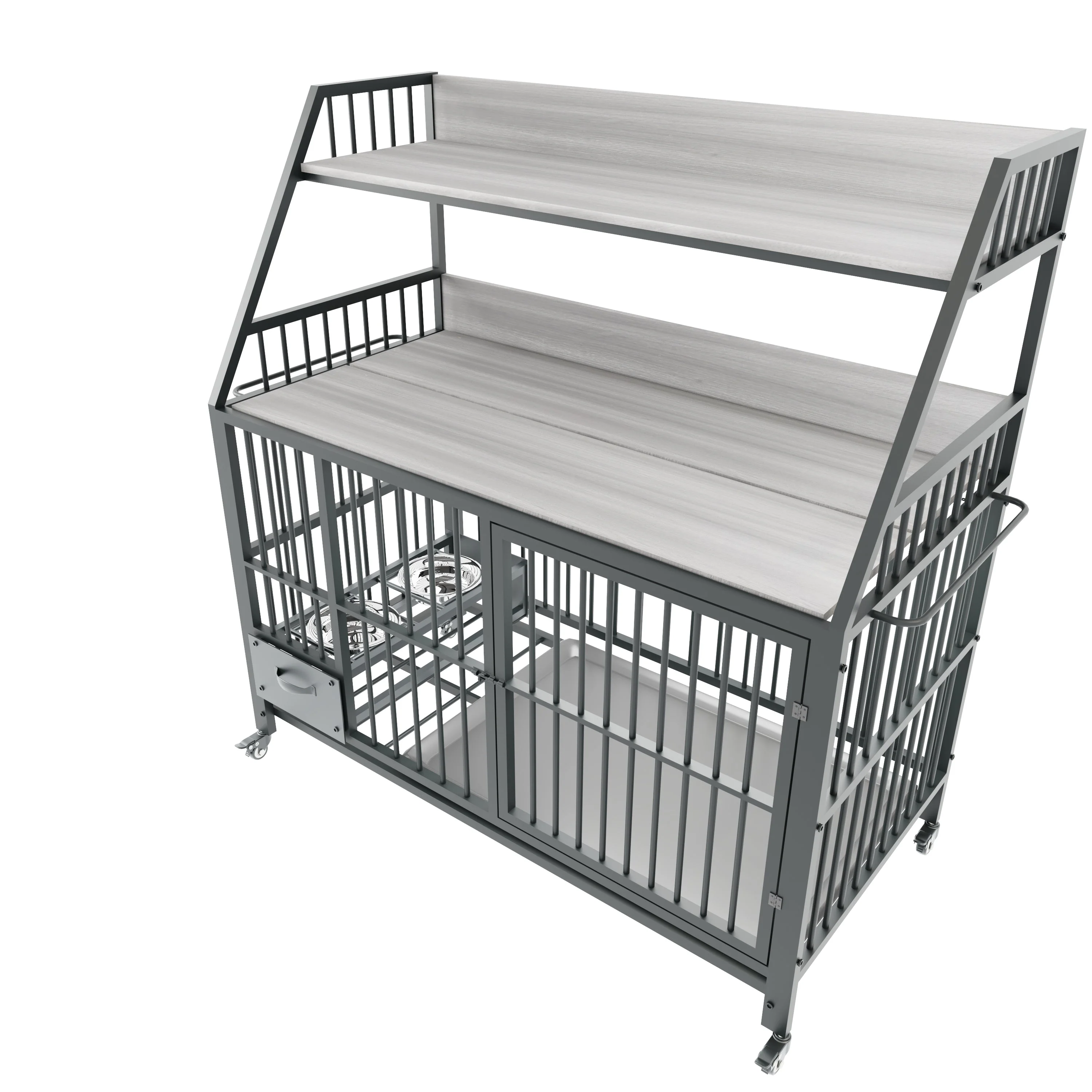 Large Pet Cage with Storage Rack and Stainless Steel Basins - Image 26