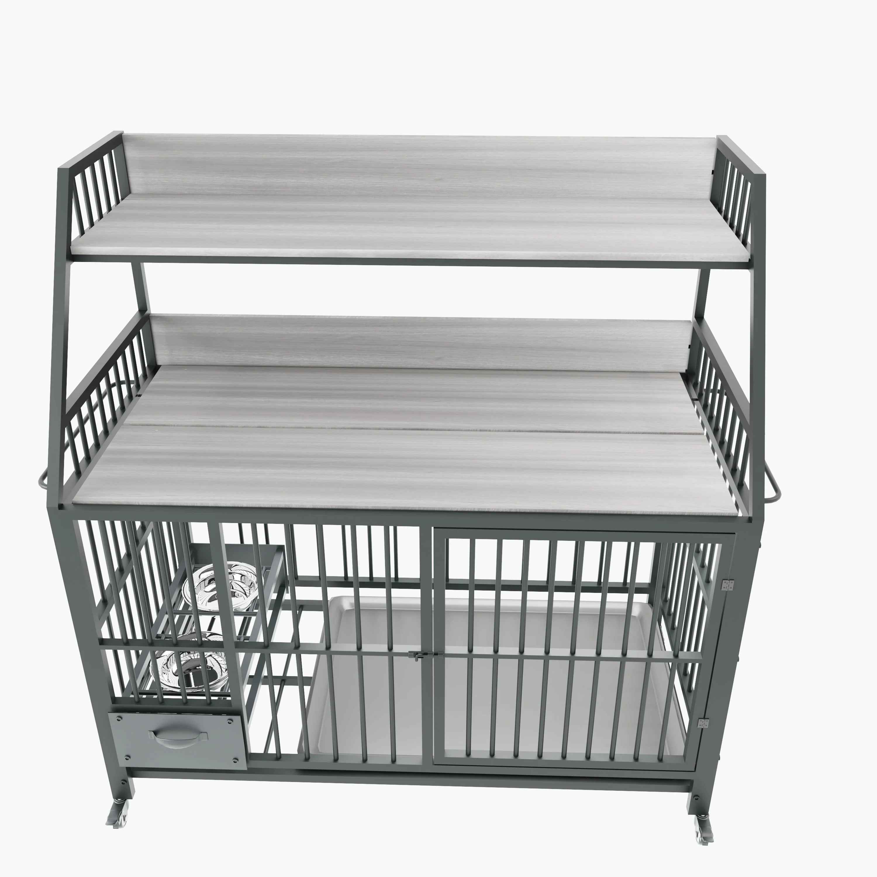 Large Pet Cage with Storage Rack and Stainless Steel Basins - Image 27