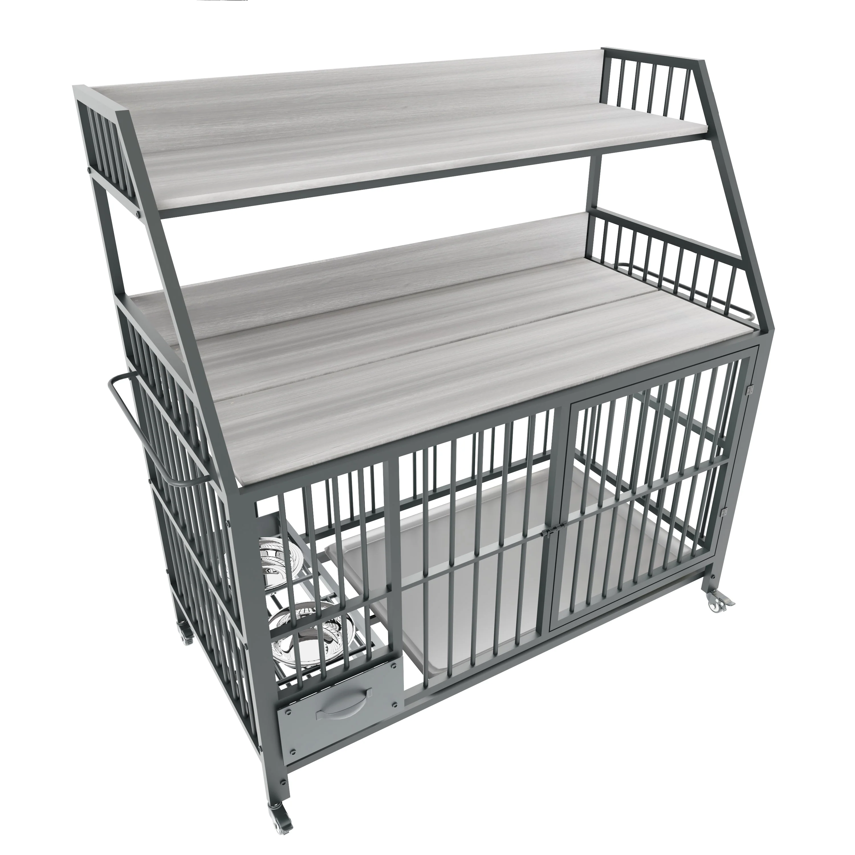 Large Pet Cage with Storage Rack and Stainless Steel Basins - Image 28