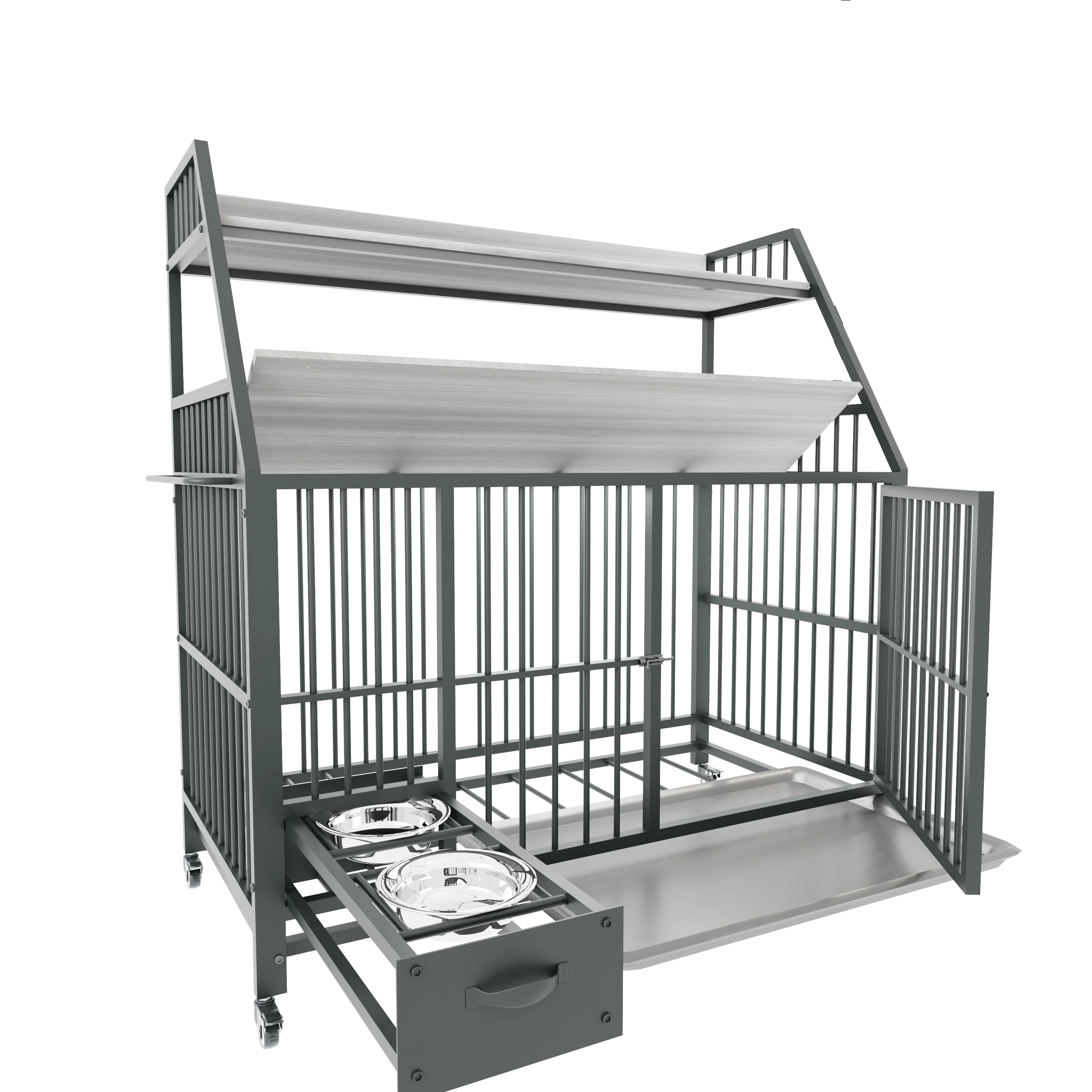 Large Pet Cage with Storage Rack and Stainless Steel Basins - Image 31