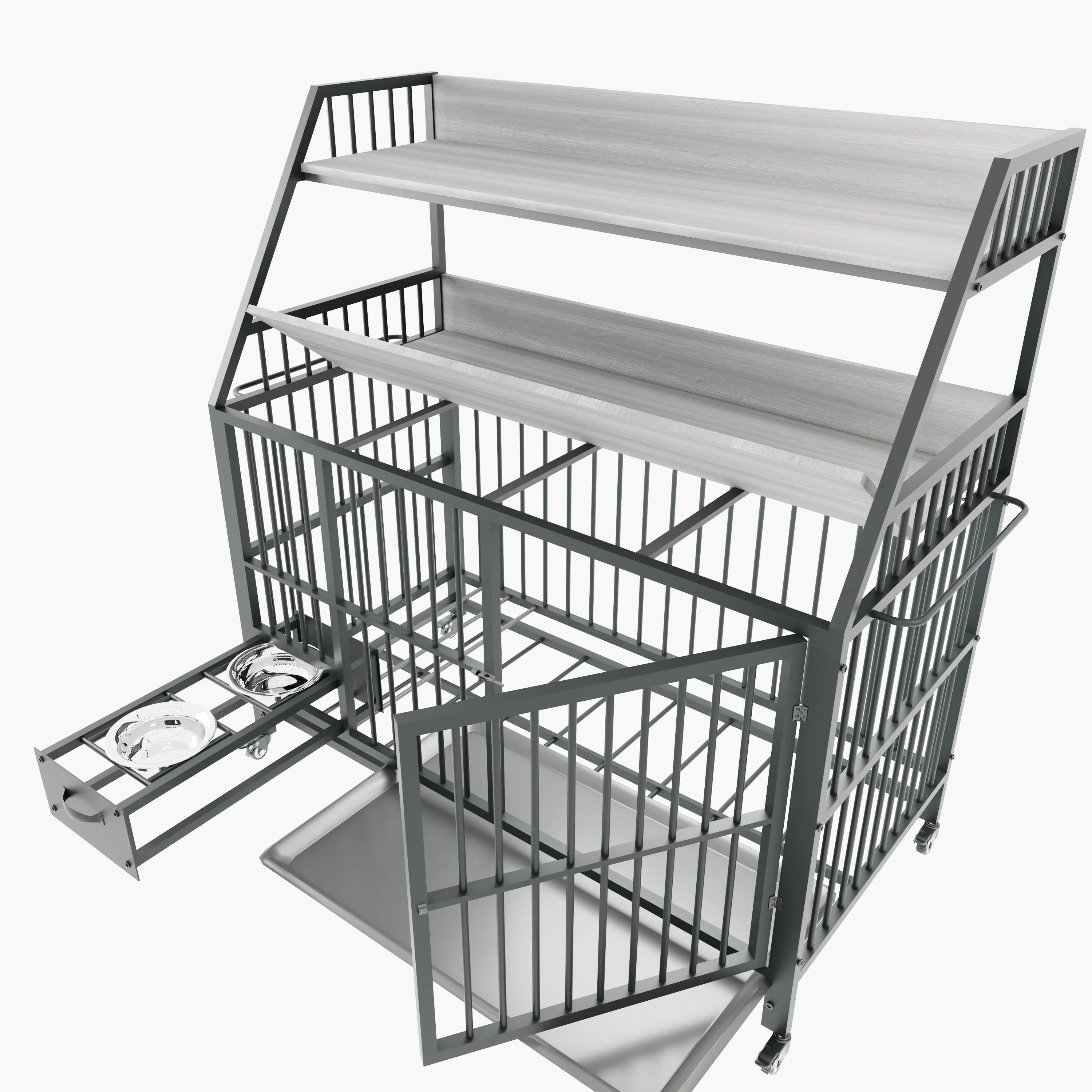 Large Pet Cage with Storage Rack and Stainless Steel Basins - Image 32