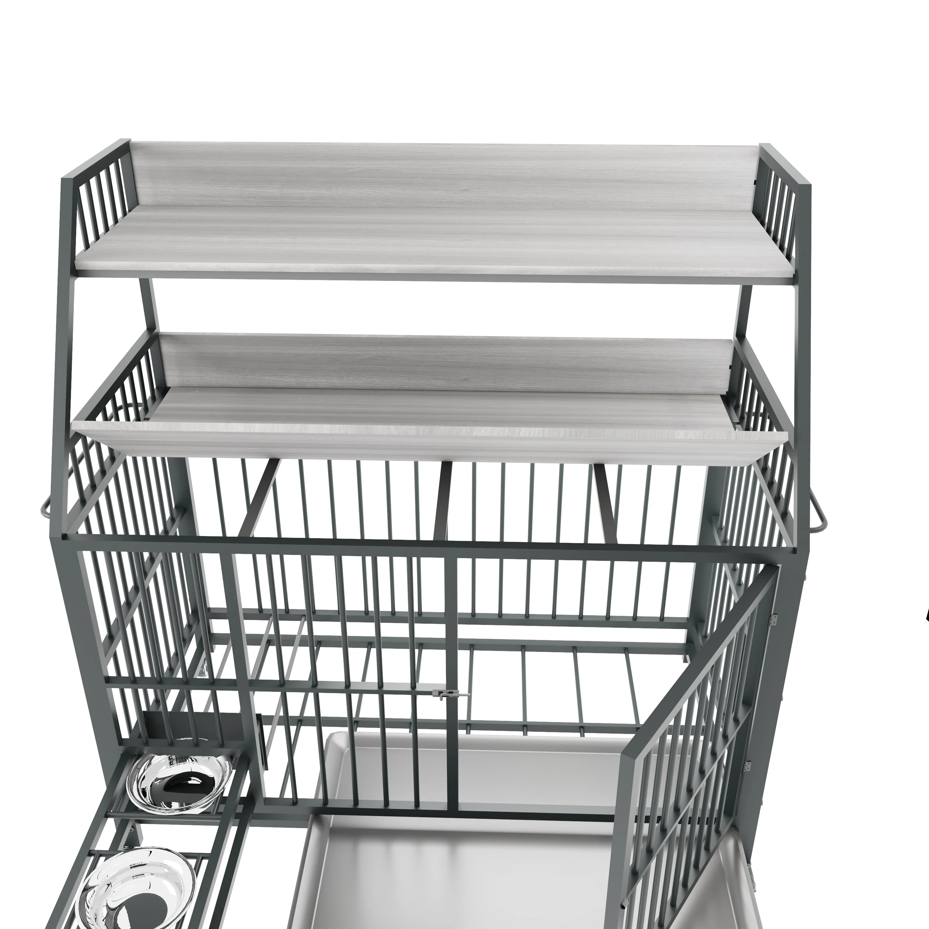 Large Pet Cage with Storage Rack and Stainless Steel Basins - Image 33