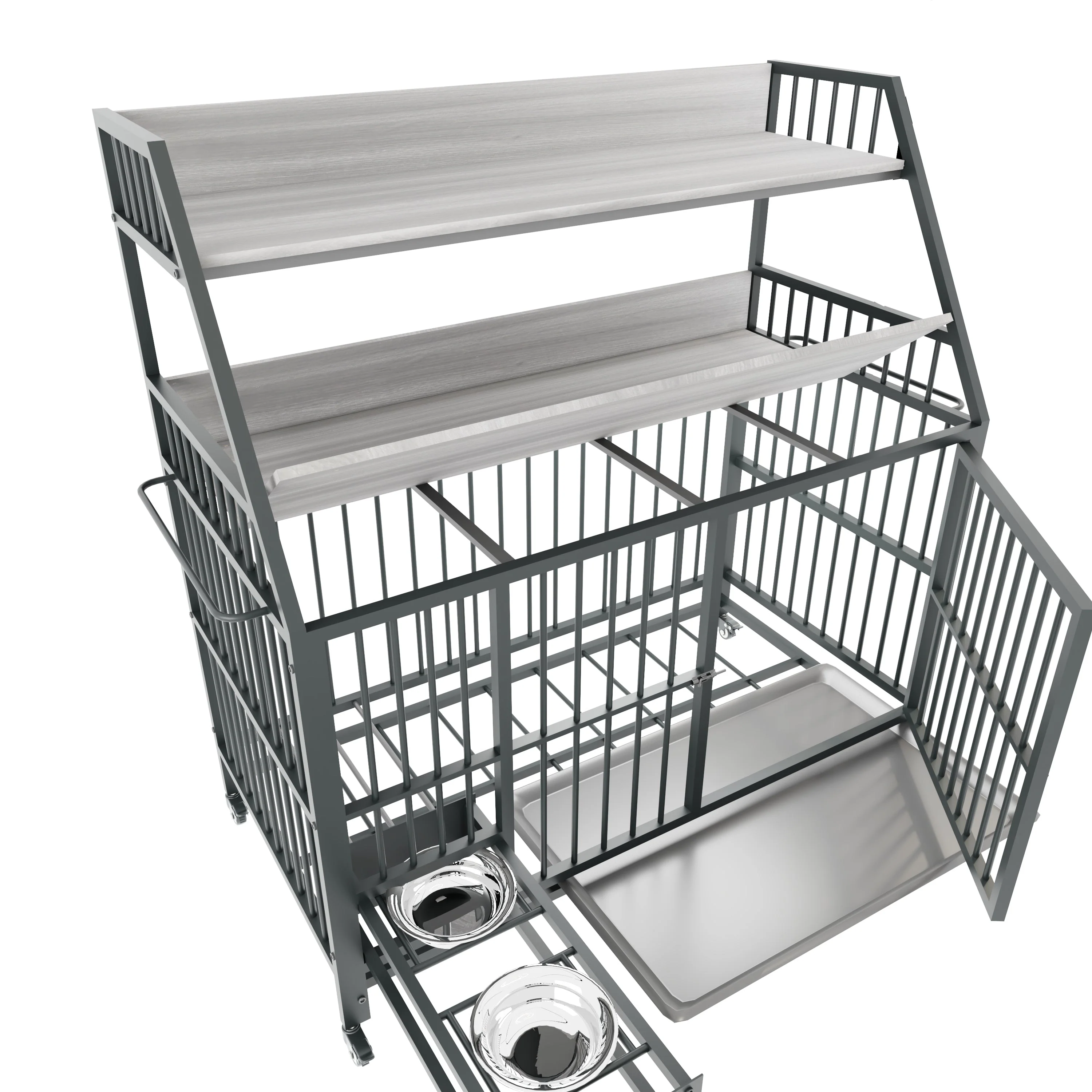 Large Pet Cage with Storage Rack and Stainless Steel Basins - Image 34