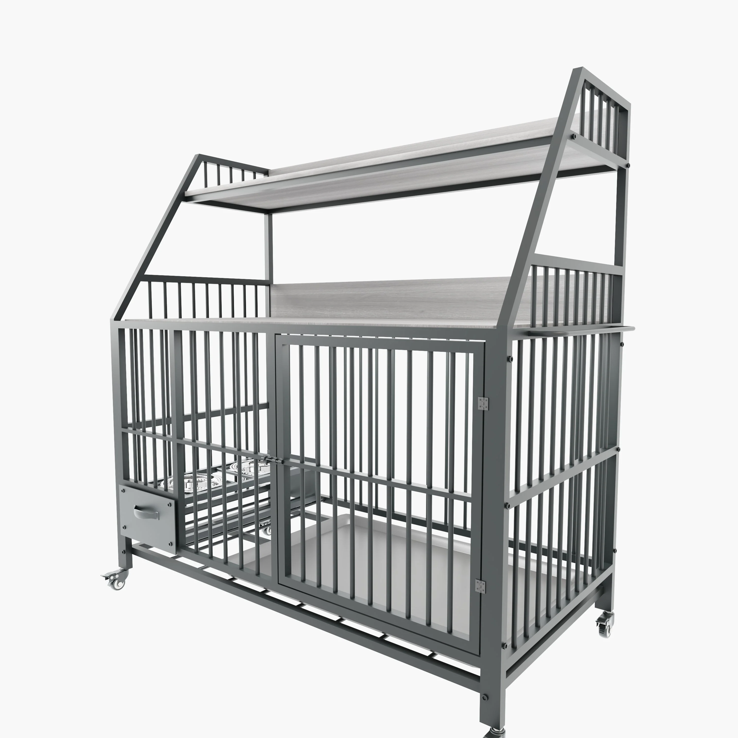 Large Pet Cage with Storage Rack and Stainless Steel Basins - Image 35