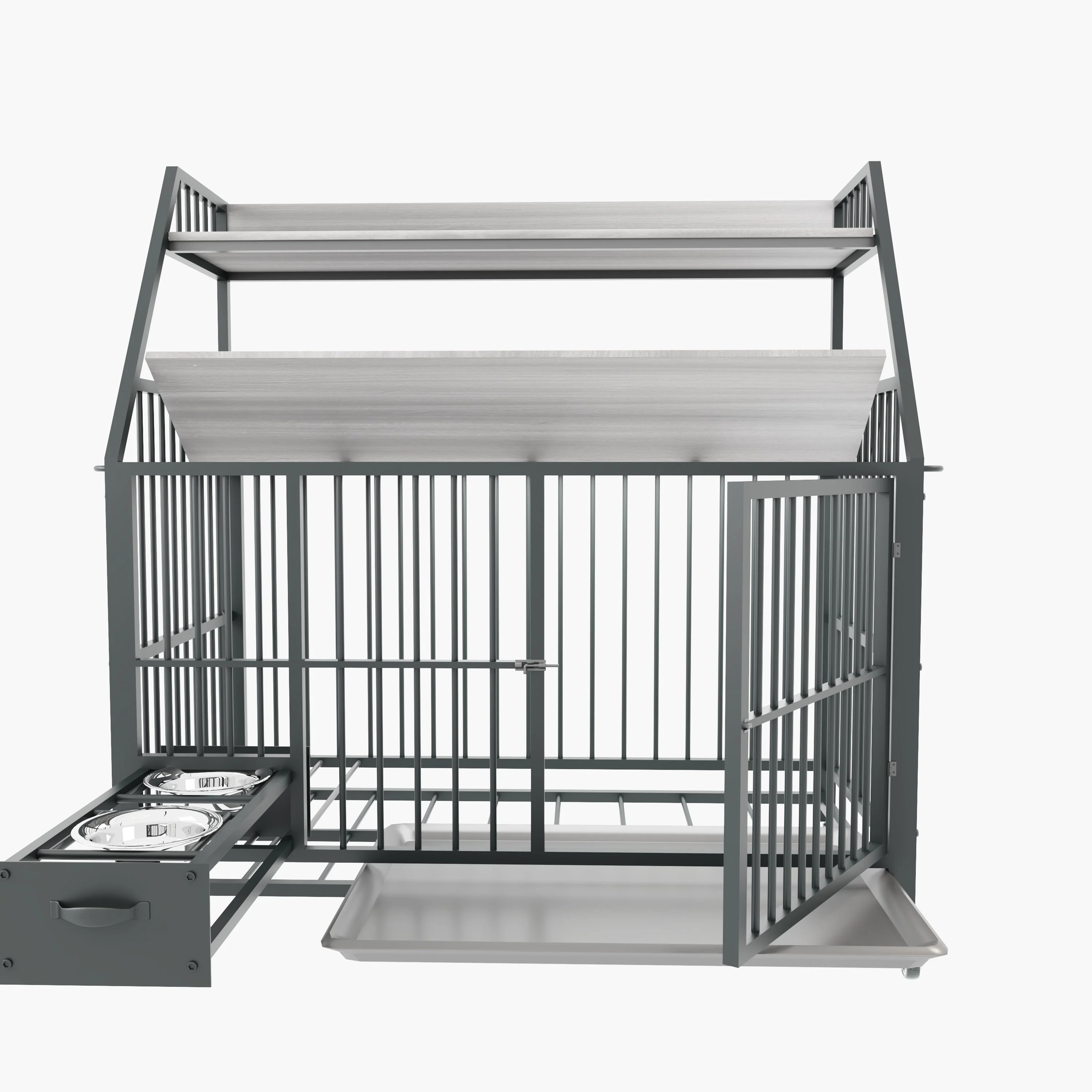 Large Pet Cage with Storage Rack and Stainless Steel Basins - Image 36