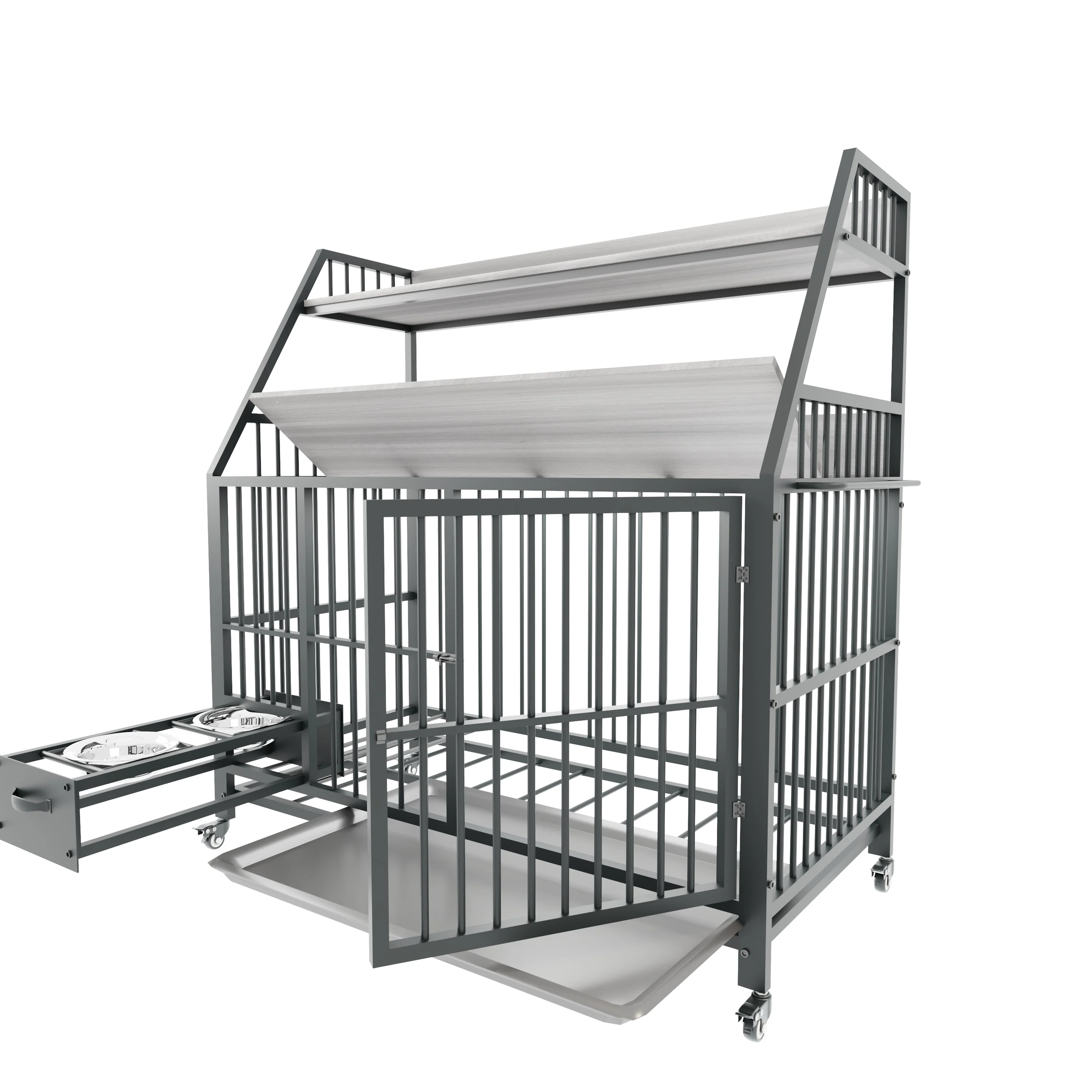 Large Pet Cage with Storage Rack and Stainless Steel Basins - Image 37