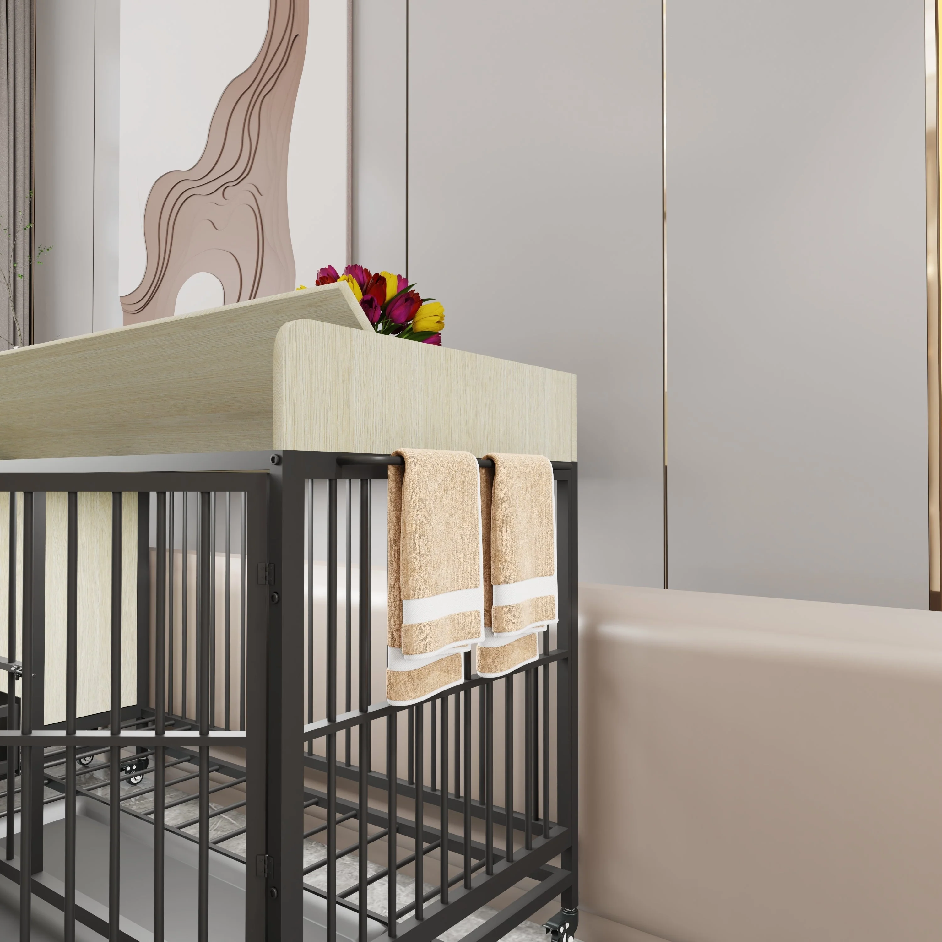 Large Pet Cage with Storage Rack Black and Beige - Image 13