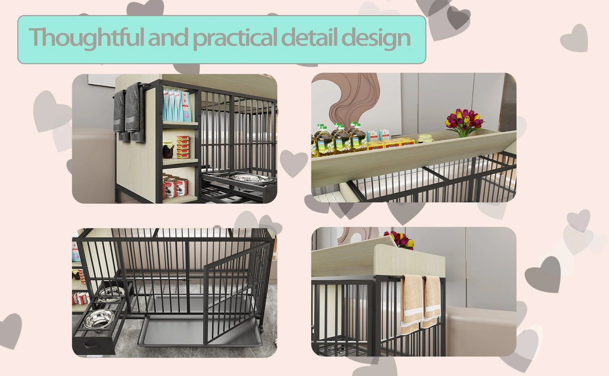 Large Pet Cage with Storage Rack Black and Beige - Image 20
