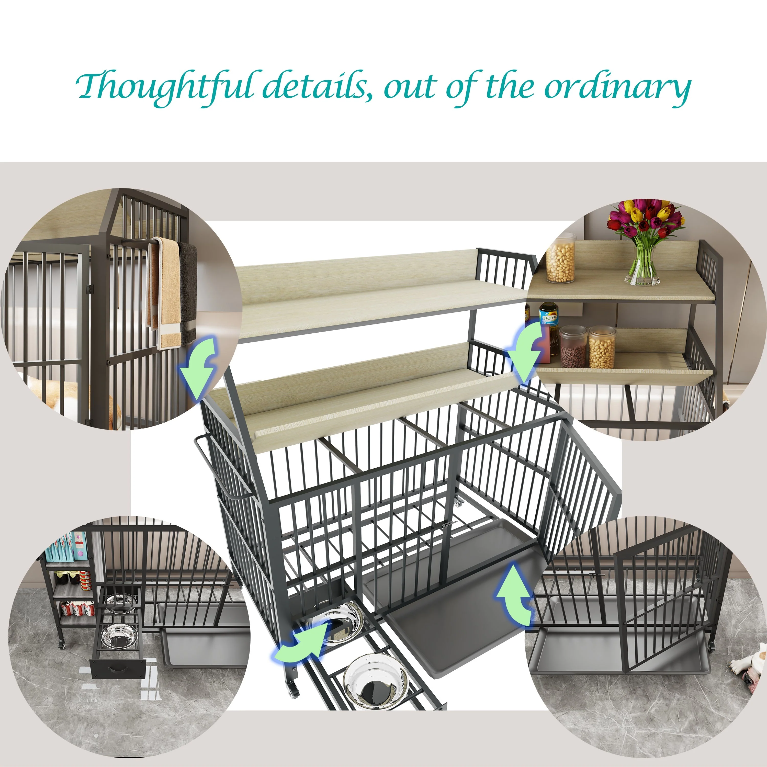 Large Pet Cage with Storage Rack Black and Beige - Image 22