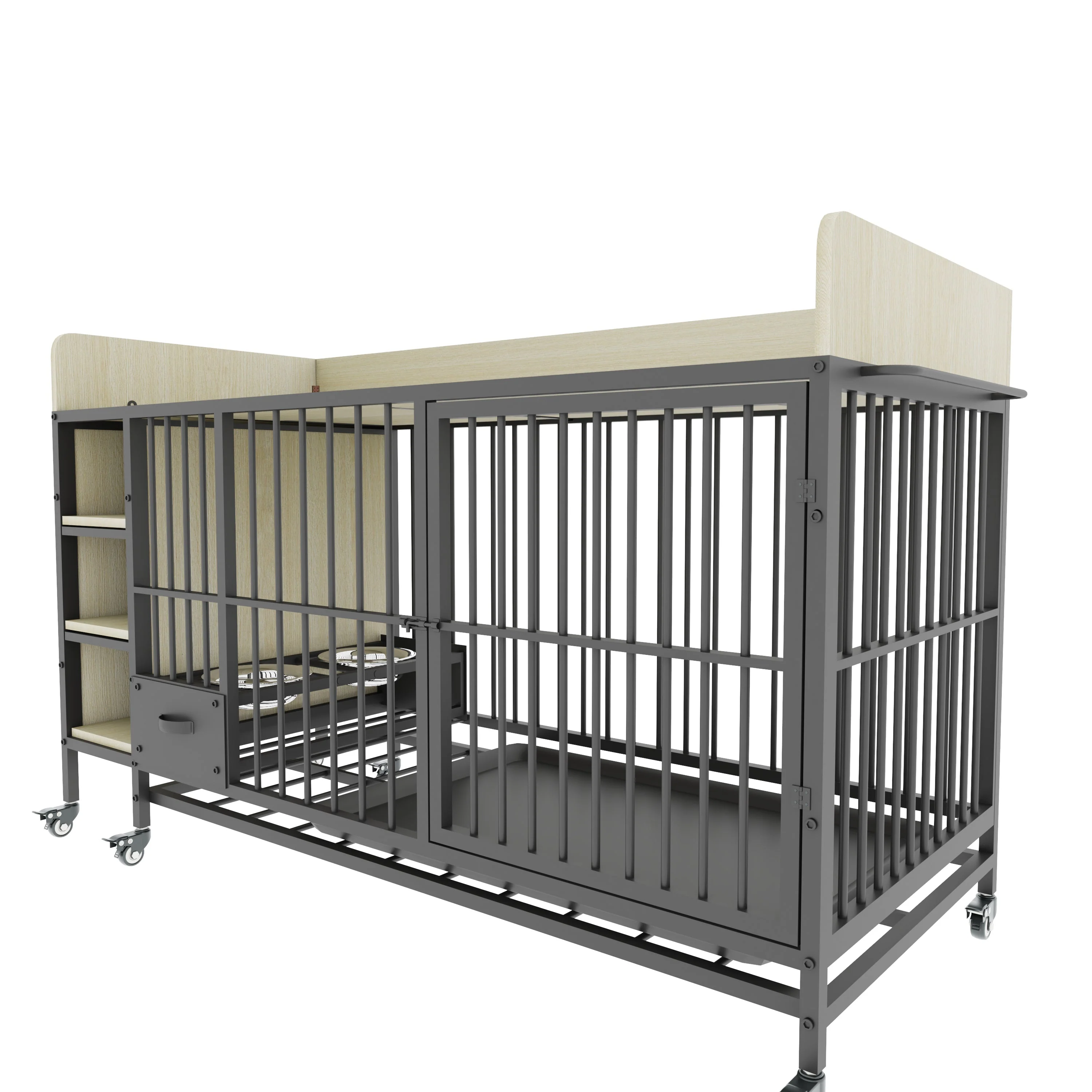 Large Pet Cage with Storage Rack Black and Beige - Image 25