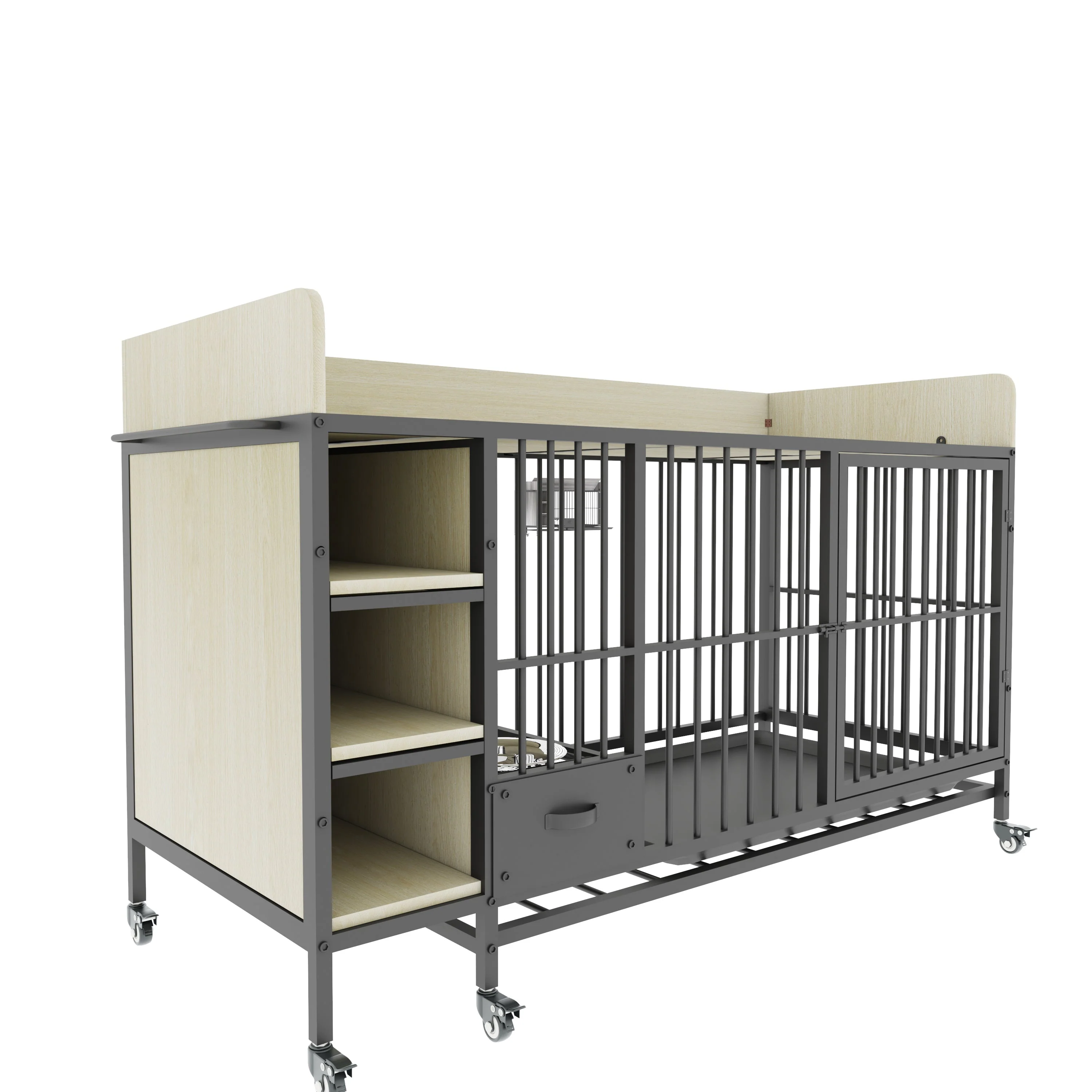 Large Pet Cage with Storage Rack Black and Beige - Image 26