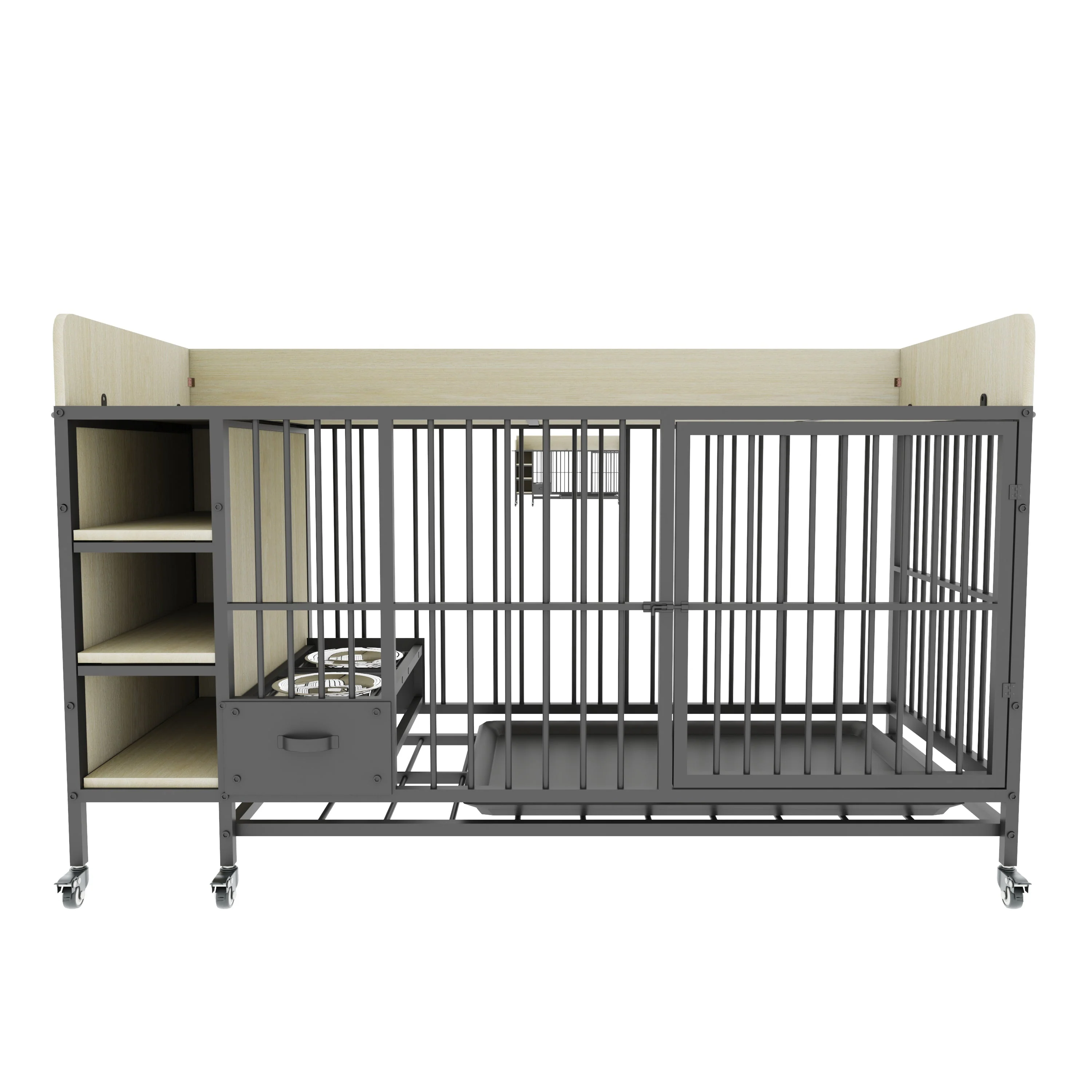 Large Pet Cage with Storage Rack Black and Beige - Image 27