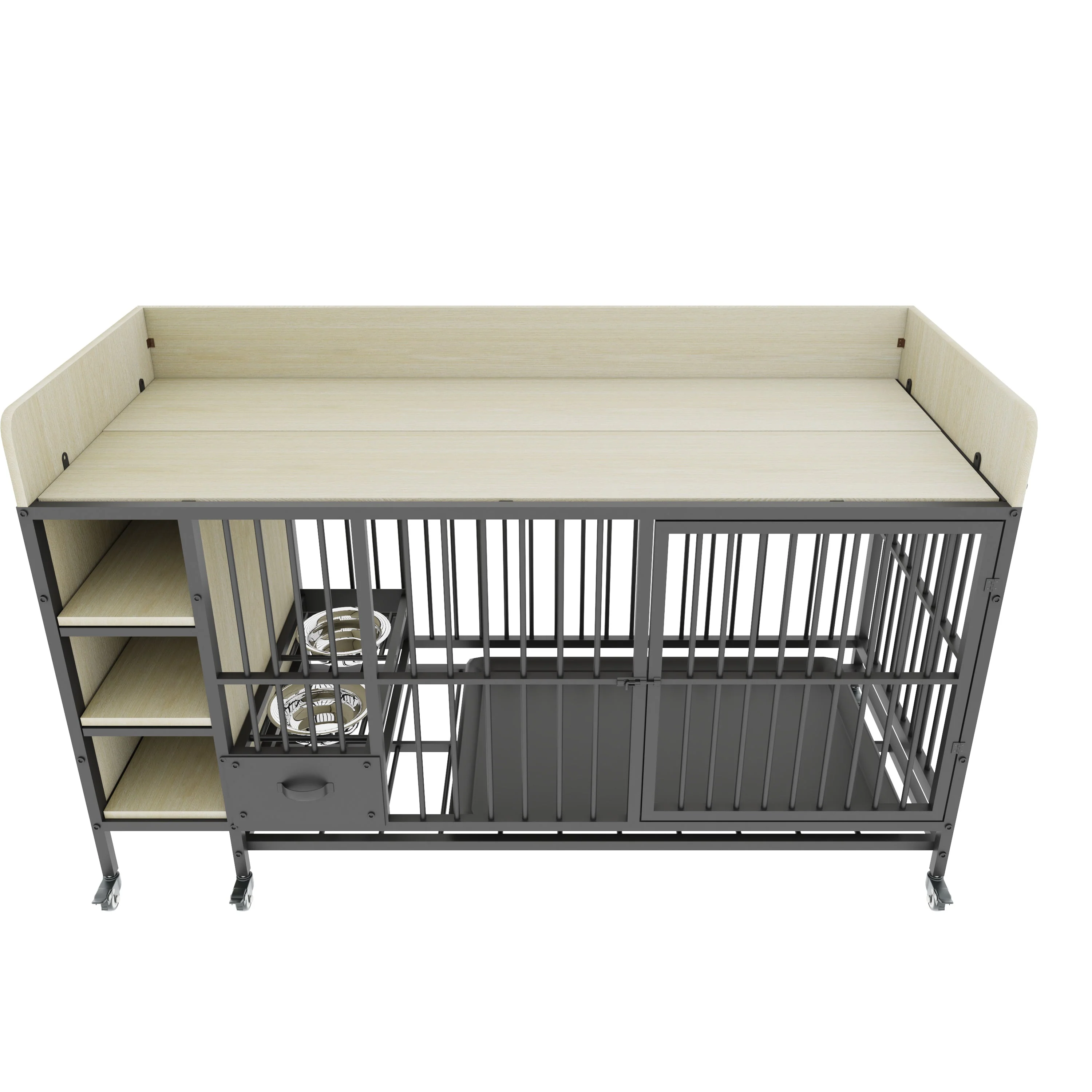Large Pet Cage with Storage Rack Black and Beige - Image 28