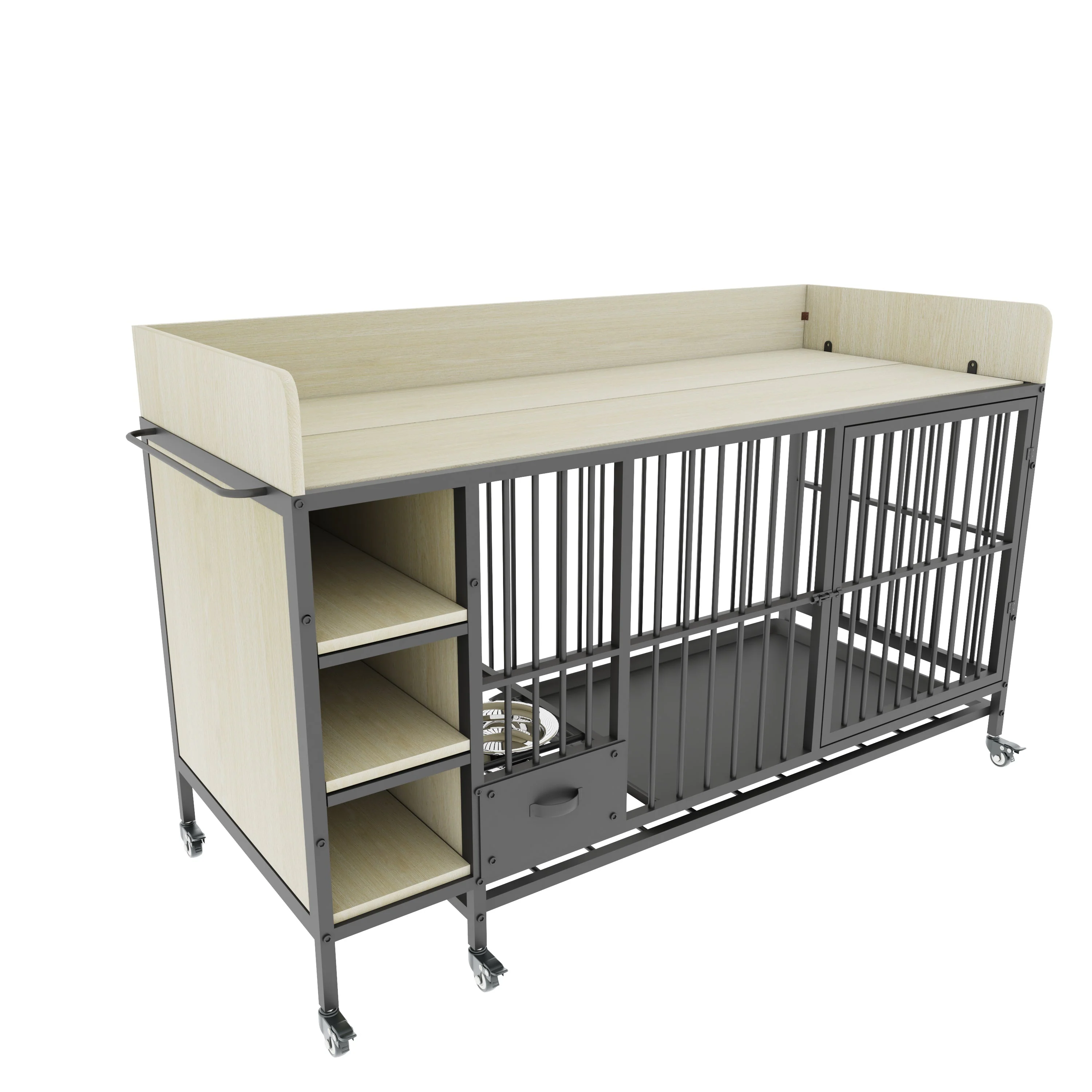 Large Pet Cage with Storage Rack Black and Beige - Image 29