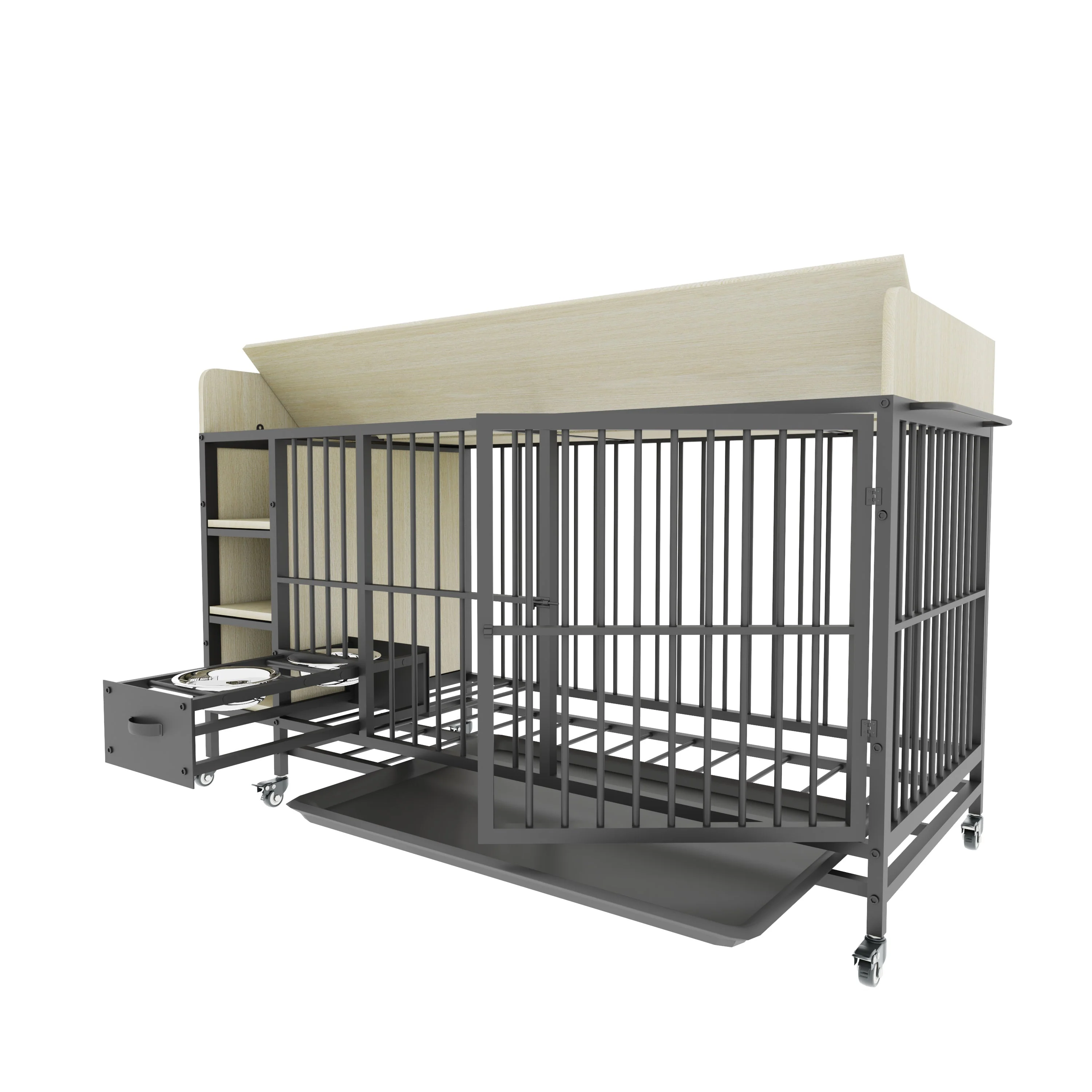 Large Pet Cage with Storage Rack Black and Beige - Image 30