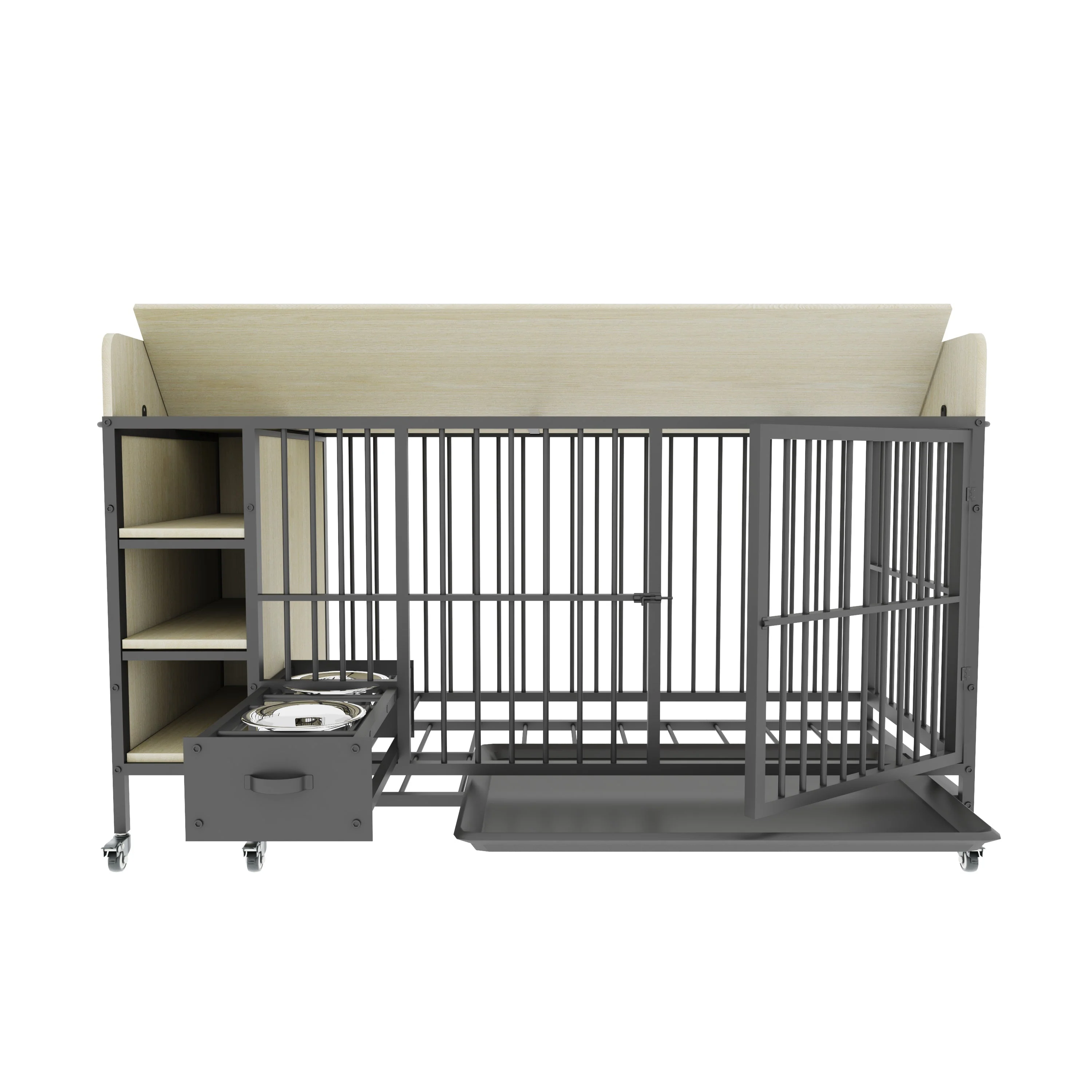 Large Pet Cage with Storage Rack Black and Beige - Image 31