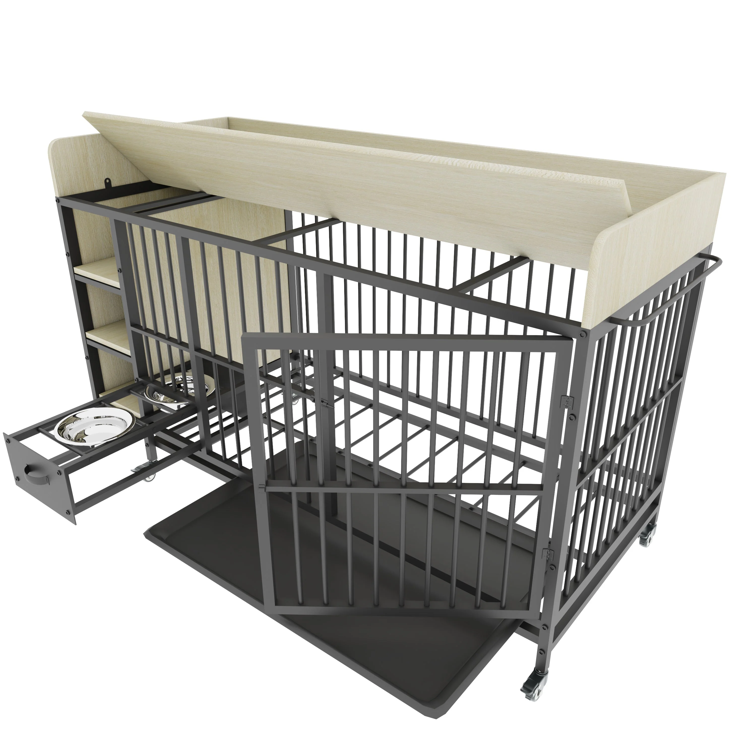Large Pet Cage with Storage Rack Black and Beige - Image 32