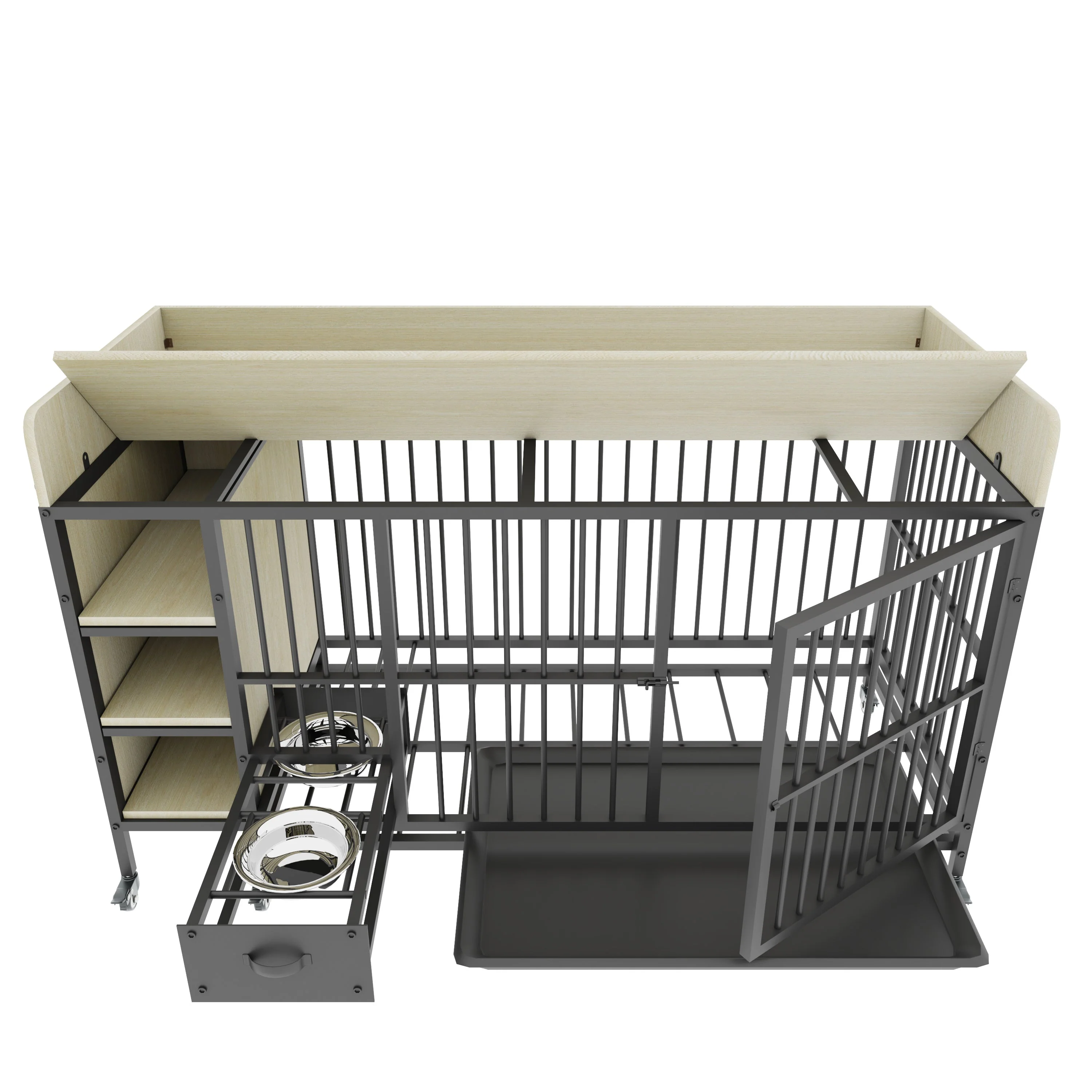 Large Pet Cage with Storage Rack Black and Beige - Image 33
