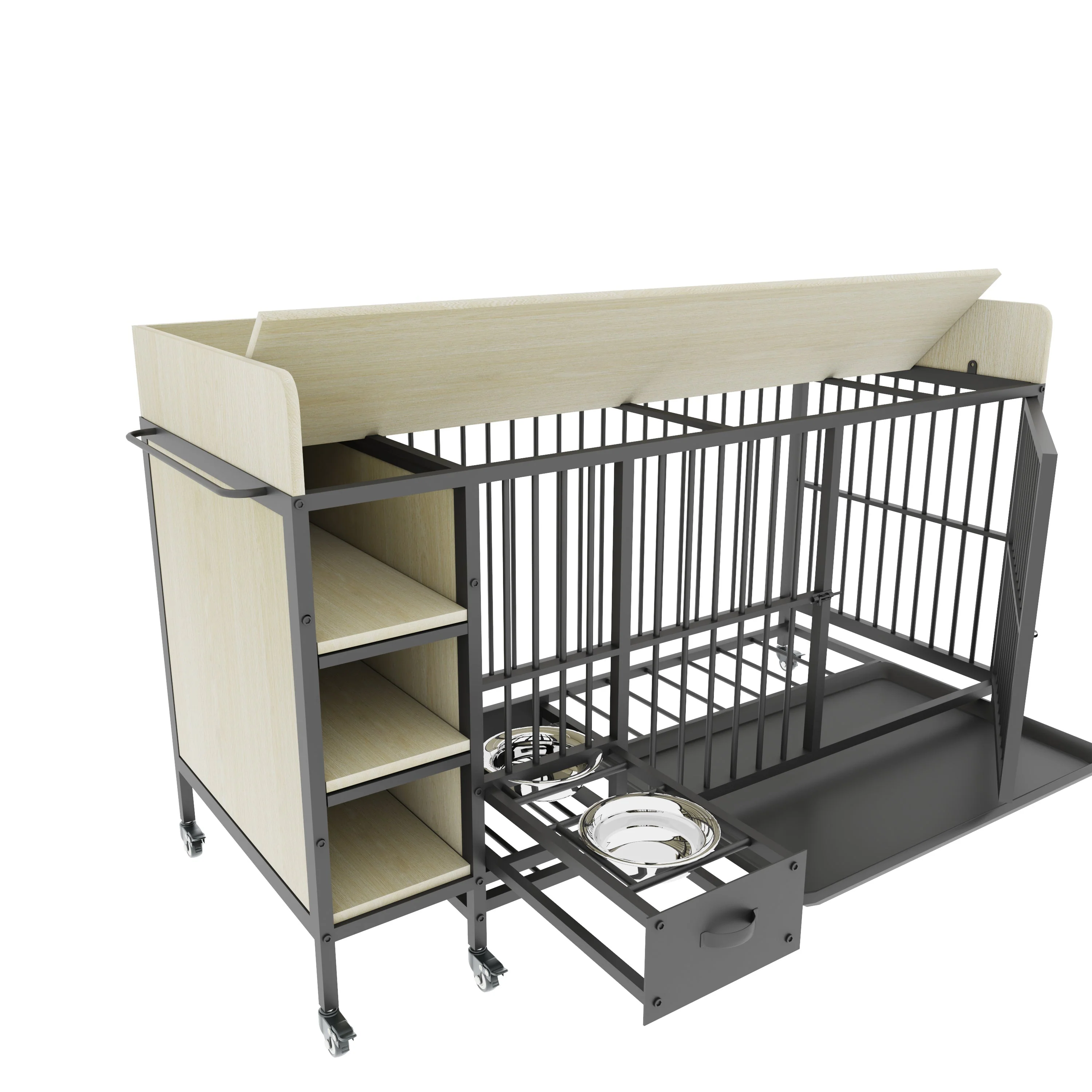 Large Pet Cage with Storage Rack Black and Beige - Image 34