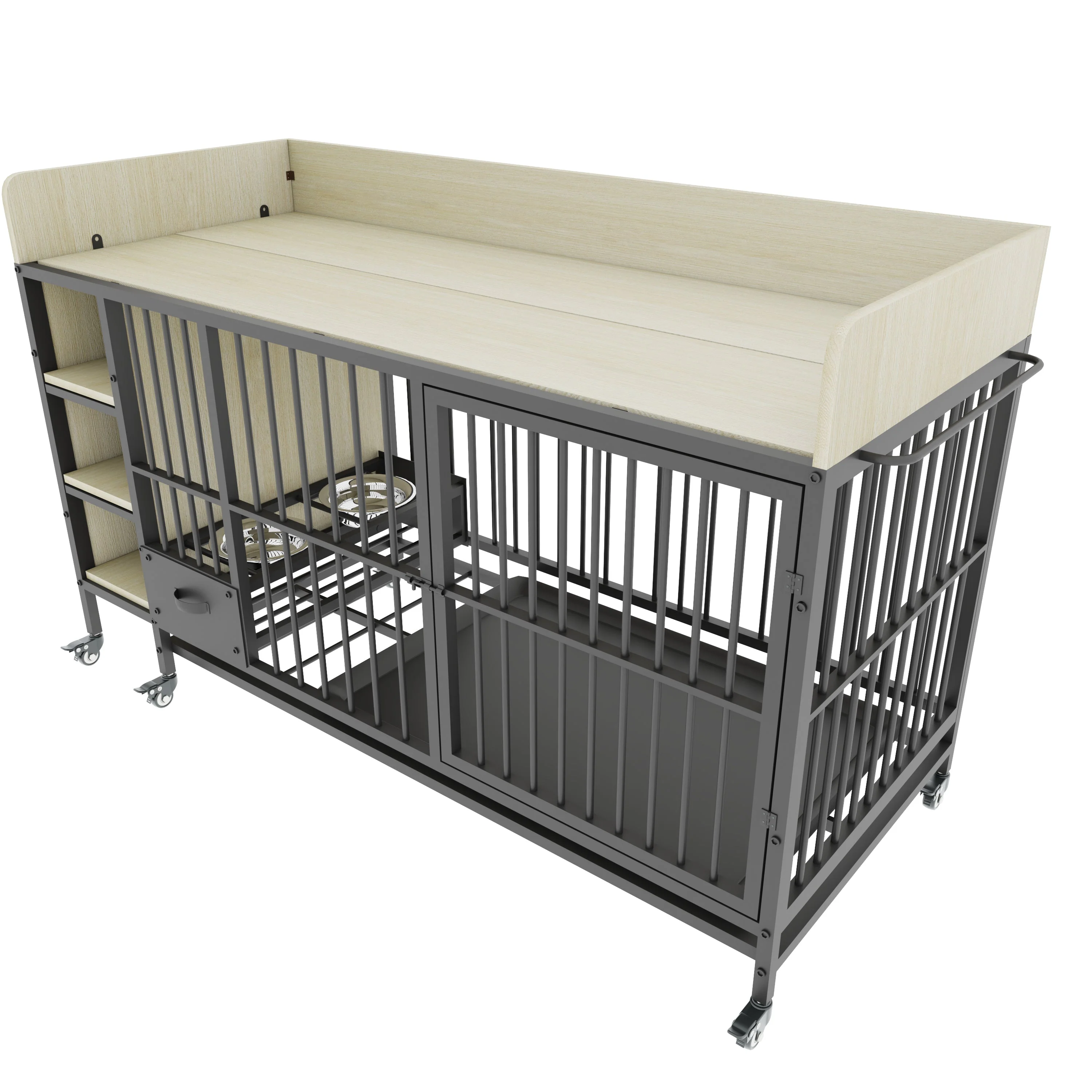 Large Pet Cage with Storage Rack Black and Beige - Image 35