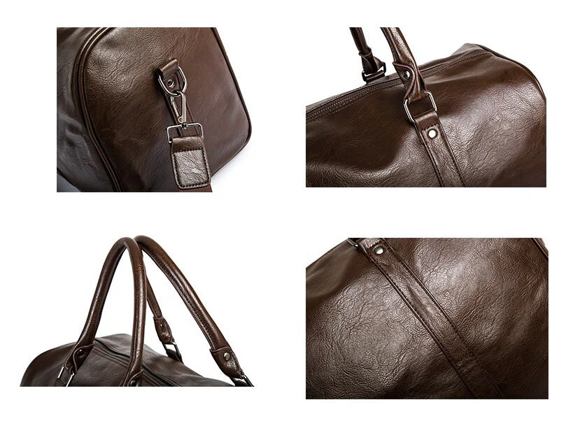 Large PU Leather Travel Duffel Bag Lightweight Carry On Weekender 45cm - Image 16