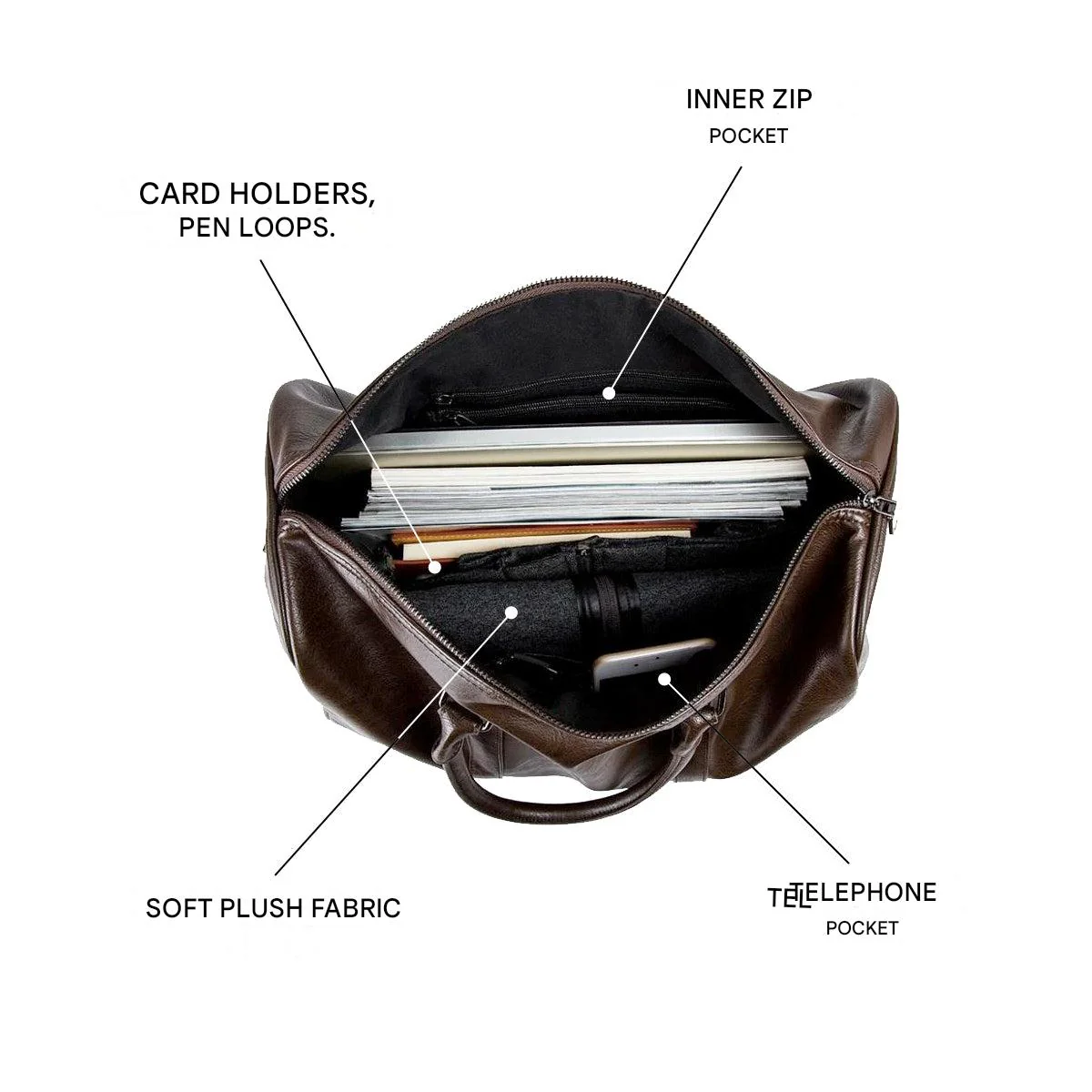 Large PU Leather Travel Duffel Bag Lightweight Carry On Weekender 45cm - Image 2