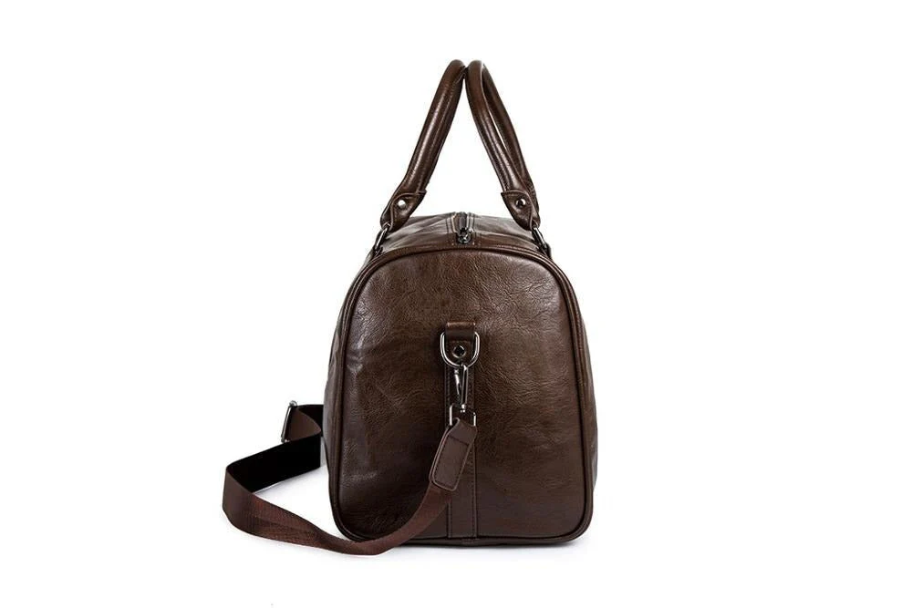 Large PU Leather Travel Duffel Bag Lightweight Carry On Weekender 45cm - Image 8
