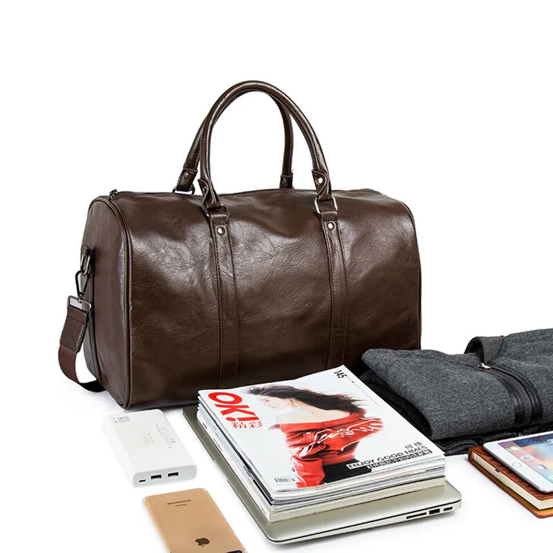 Large PU Leather Travel Duffel Bag Lightweight Carry On Weekender 45cm - Image 9