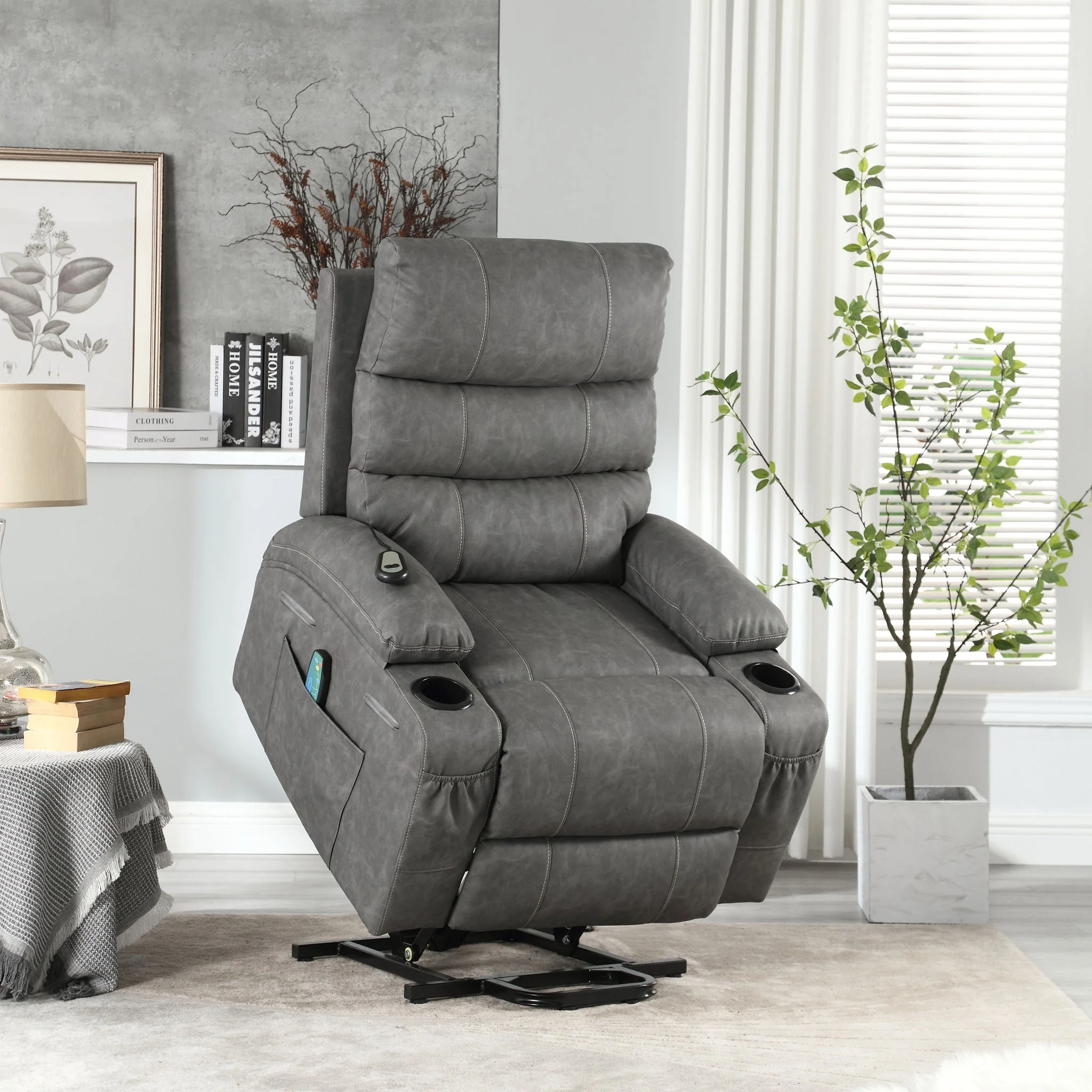 Large Size Electric Power Lift Recliner Chair Sofa With 8 Point Vibration Massage And Lumbar Heat - Image 4