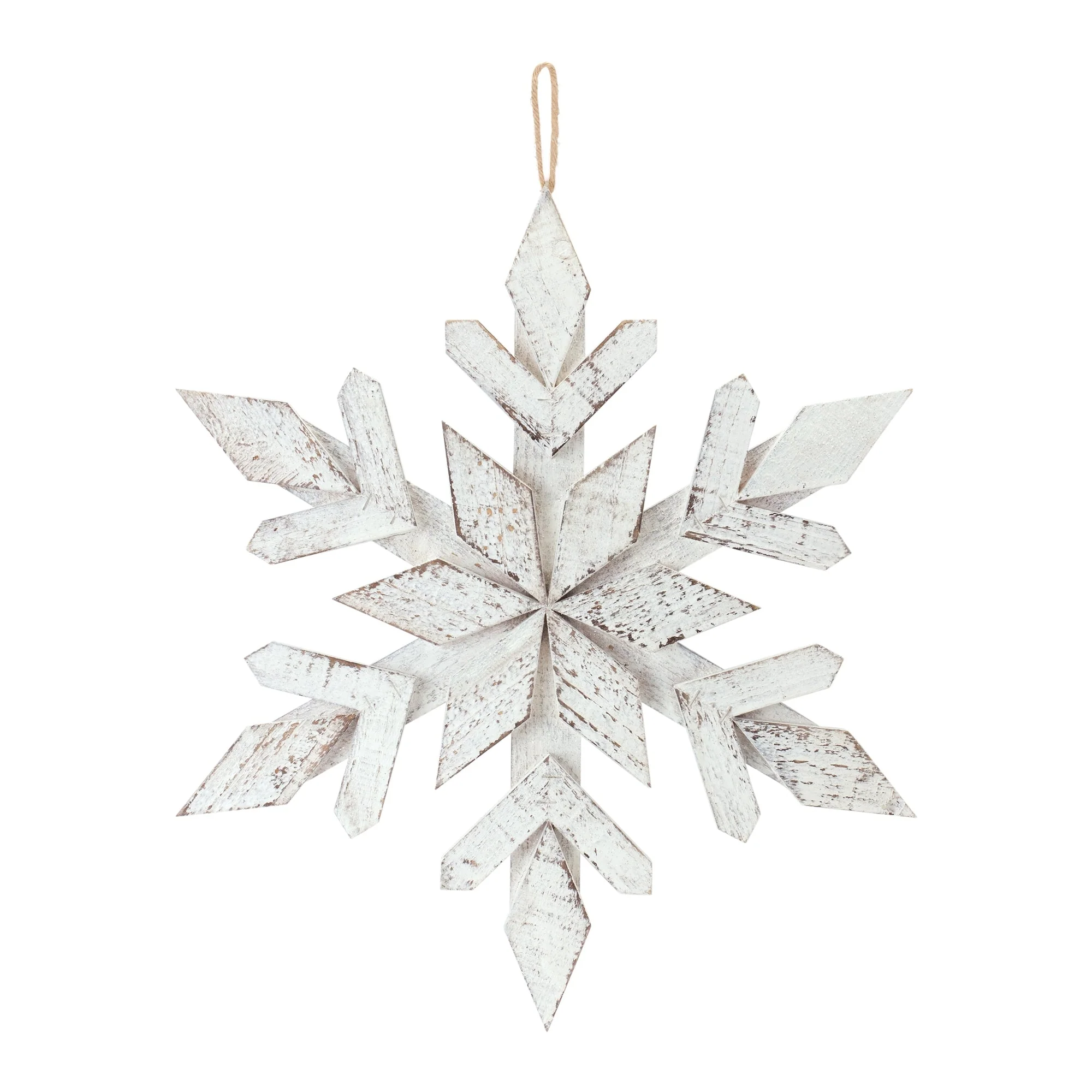 White Washed Wooden Snowflake Ornament (Set of 6) - Image 2