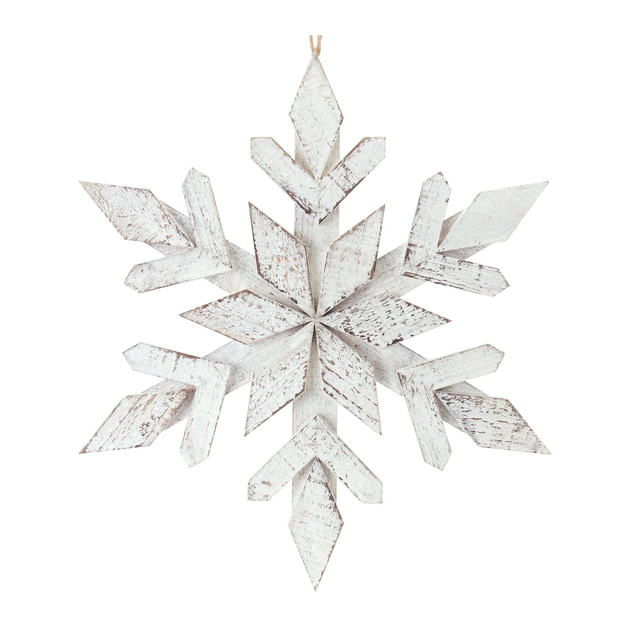 White Washed Wooden Snowflake Ornament (Set of 6) - Image 3