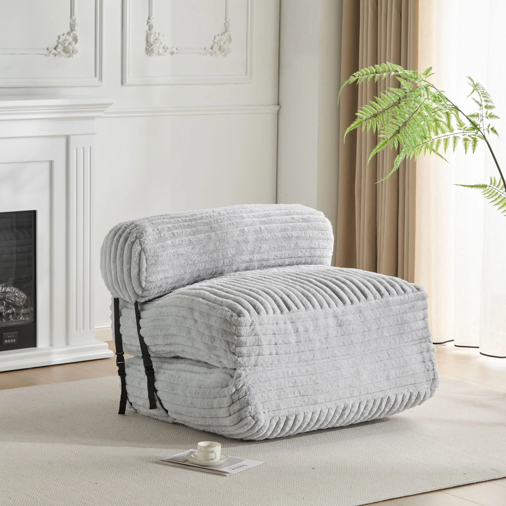 Latina Indoor Foldable Bean Bag Lounge Chair - Light Gray - Image 4
