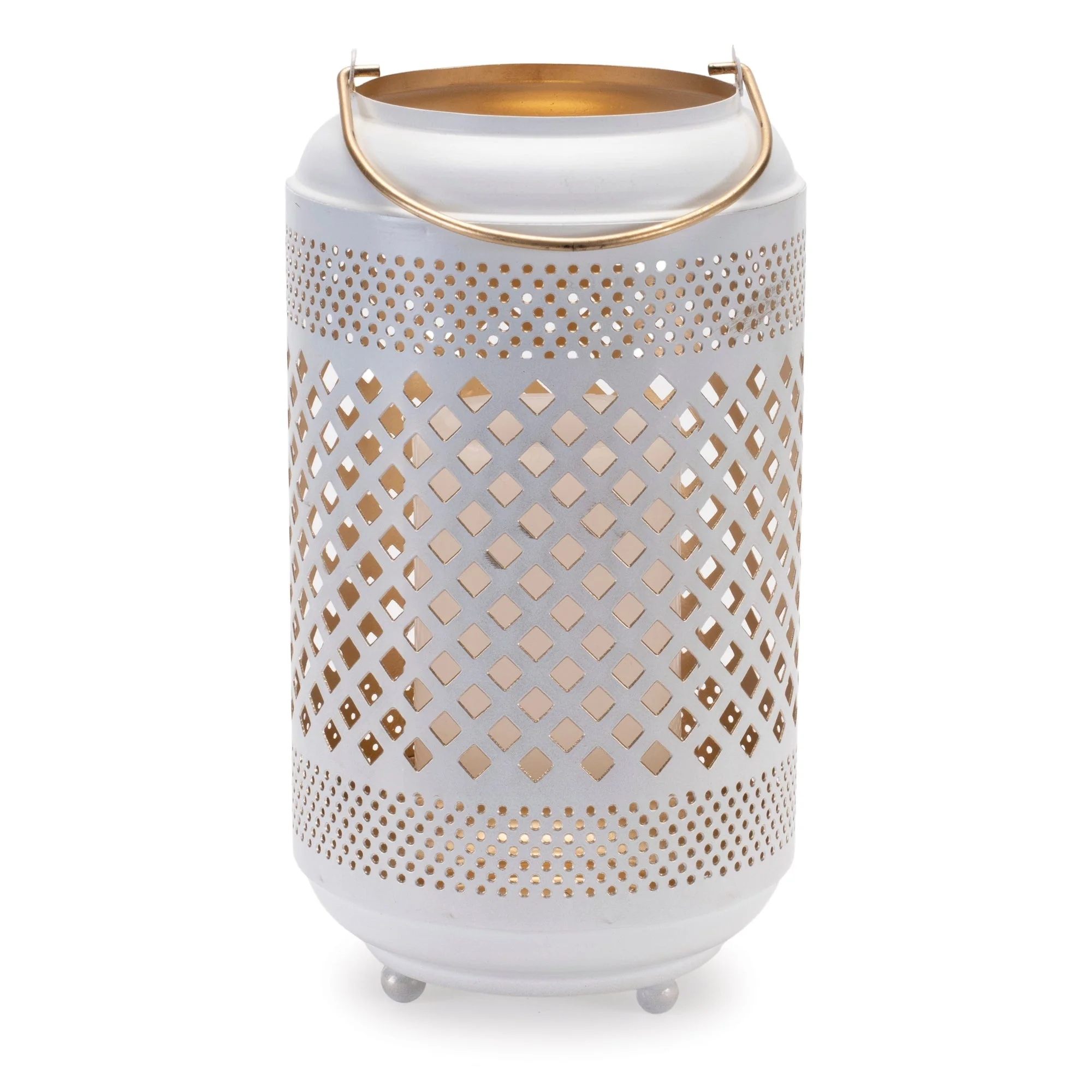 Lattice Punched Metal Lantern with Gold Accent 13.75"H - Image 2