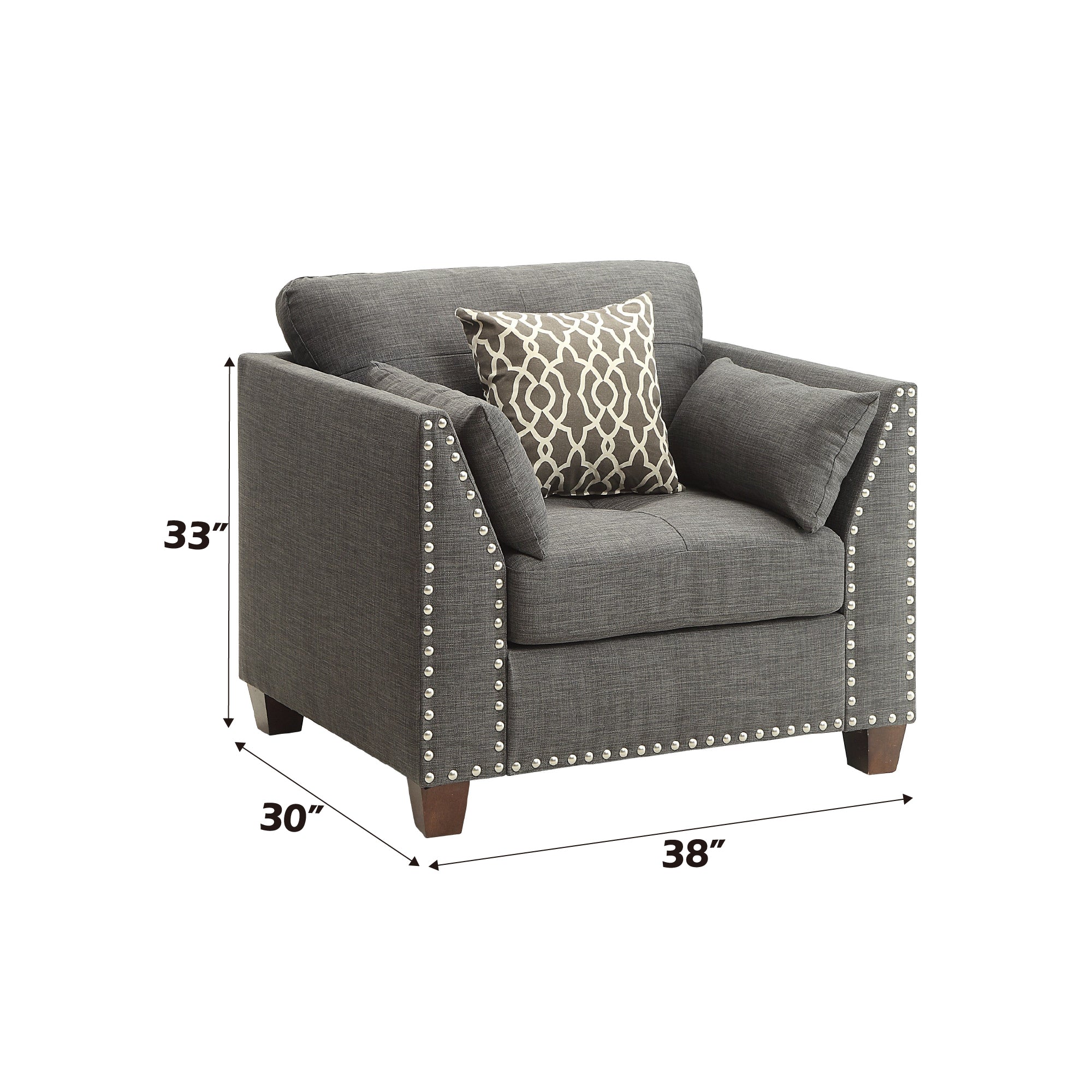 Laurissa Light Charcoal Linen Chair with 3 Pillows - Image 2