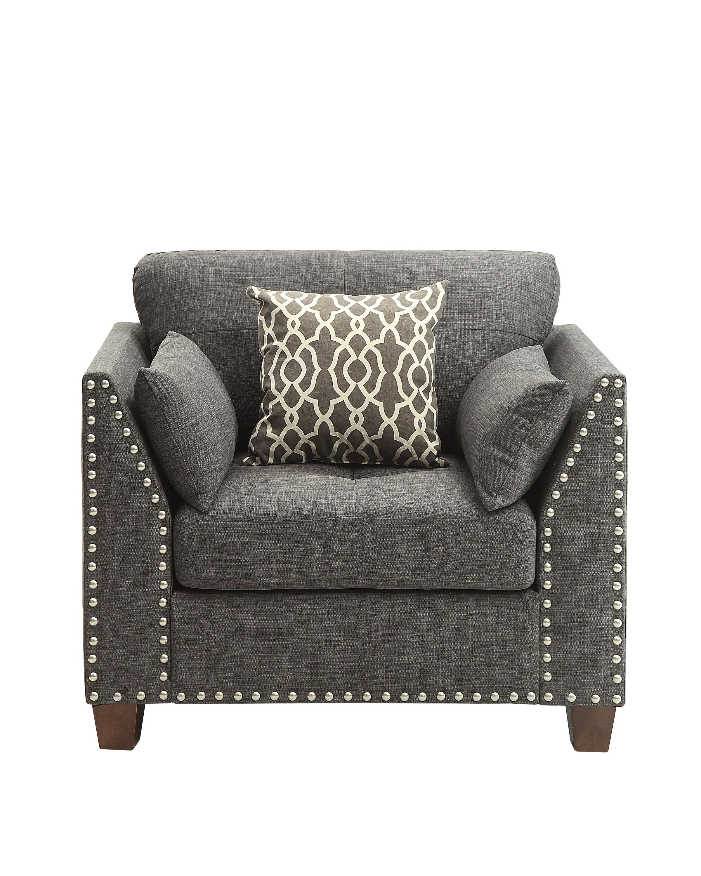 Laurissa Light Charcoal Linen Chair with 3 Pillows - Image 5