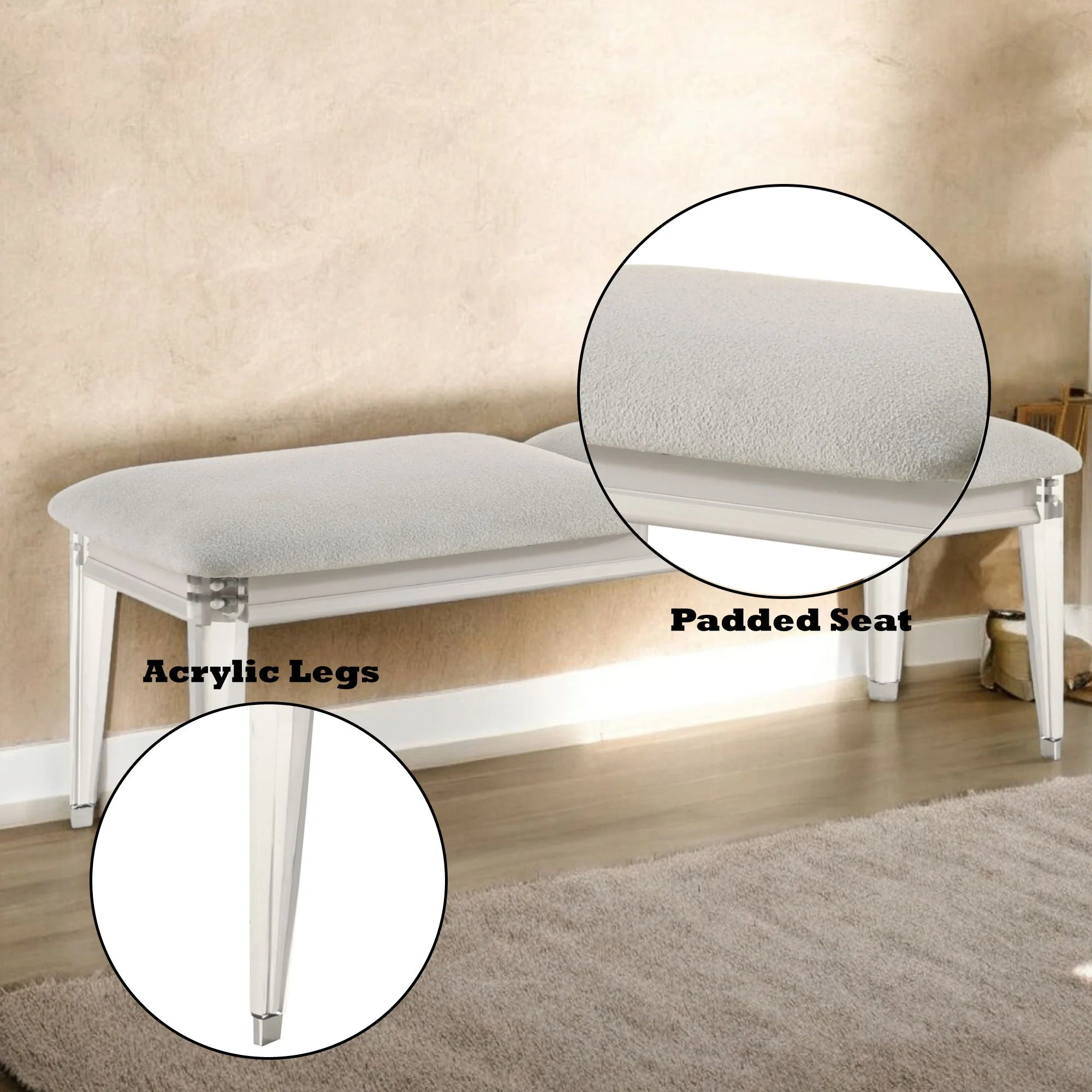 Laveda - Boucle Bench - Light Gray / White - Image 3