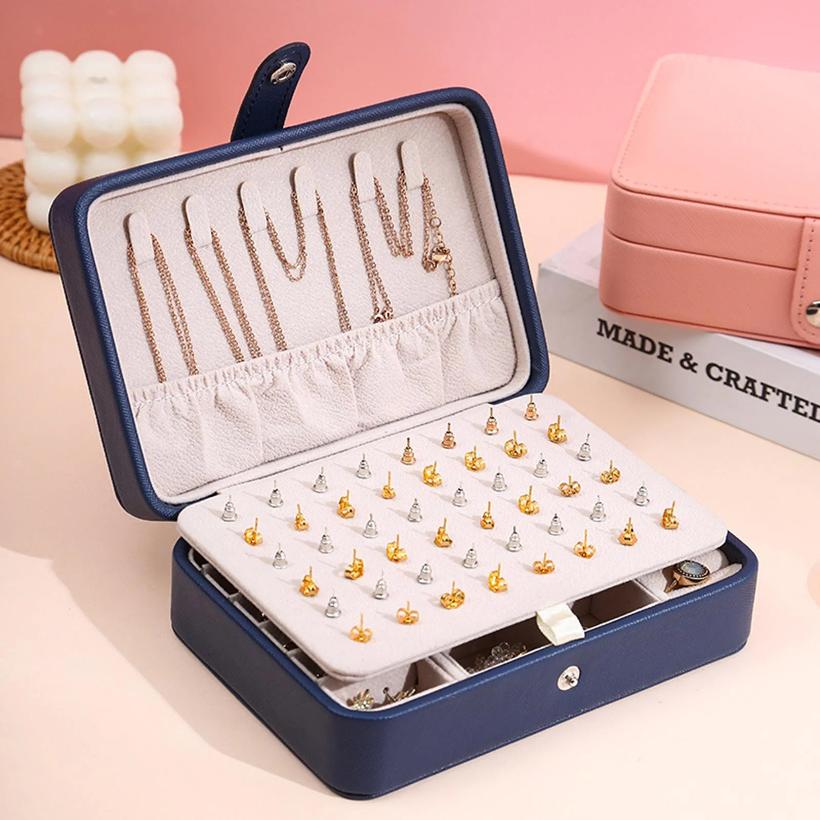 Leather Jewelry Box with Flip Top Compact Travel Organizer 16cm - Image 10