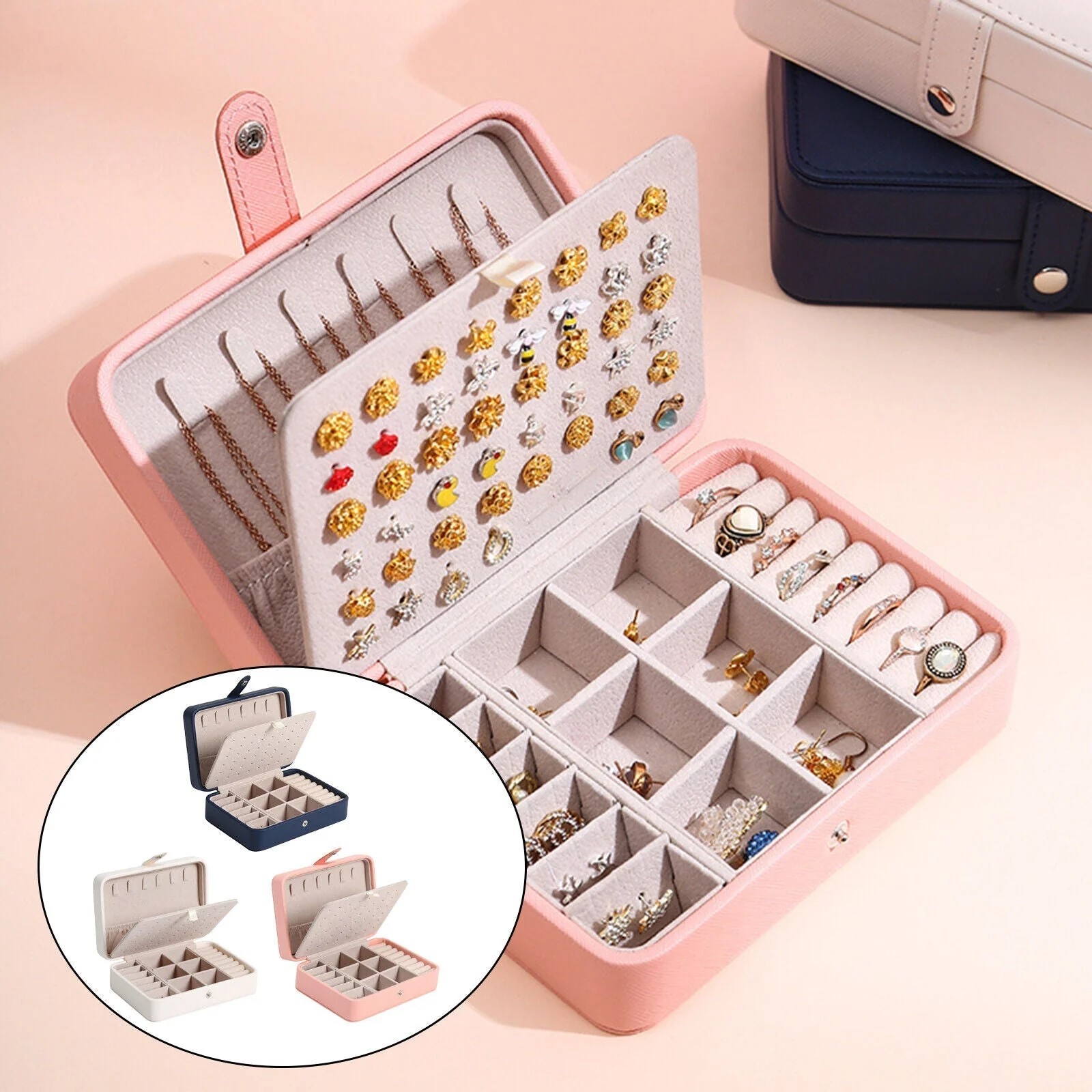 Leather Jewelry Box with Flip Top Compact Travel Organizer 16cm - Image 11