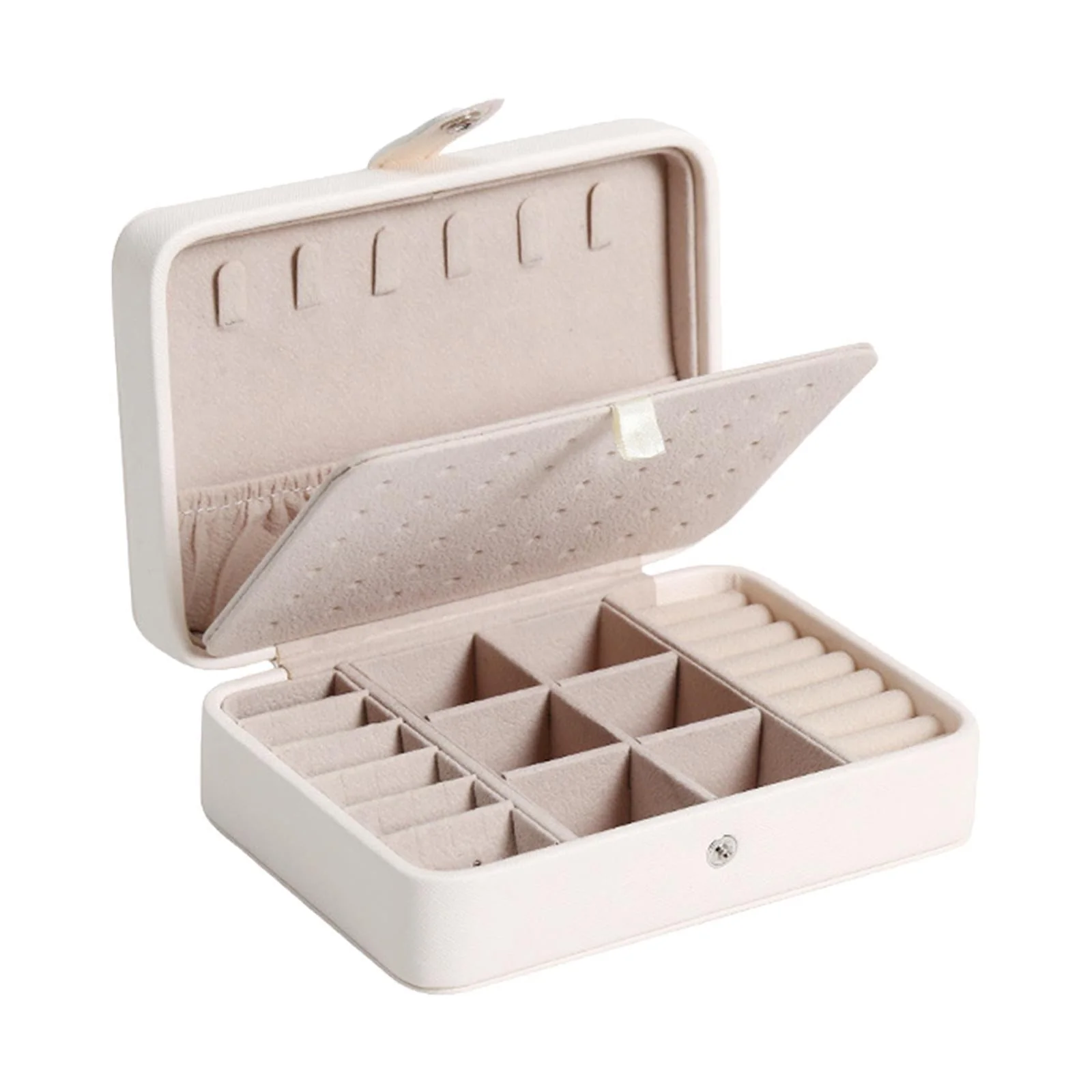 Leather Jewelry Box with Flip Top Compact Travel Organizer 16cm - Image 2