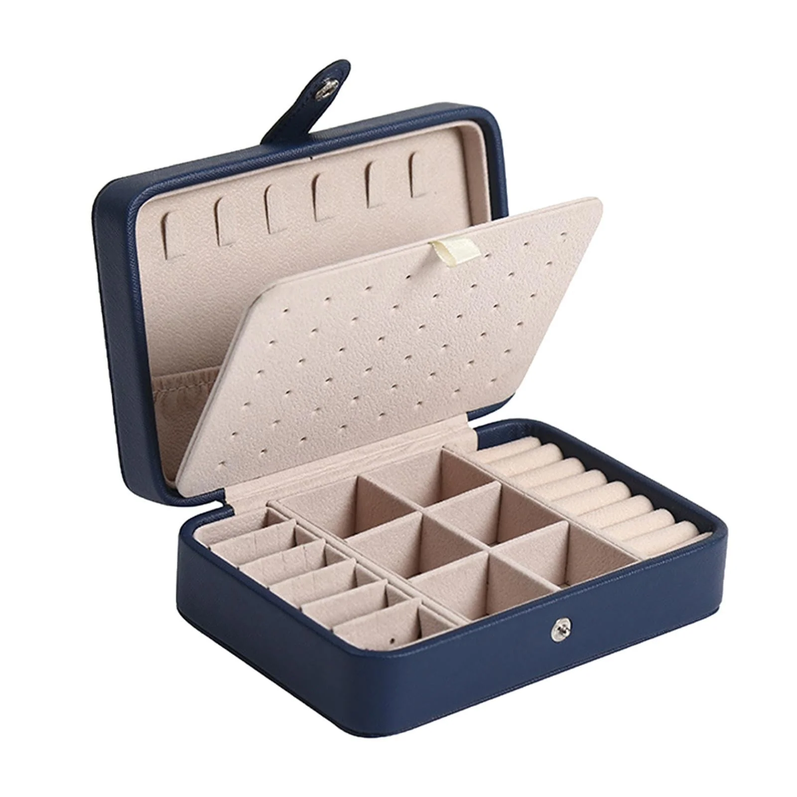 Leather Jewelry Box with Flip Top Compact Travel Organizer 16cm - Image 3