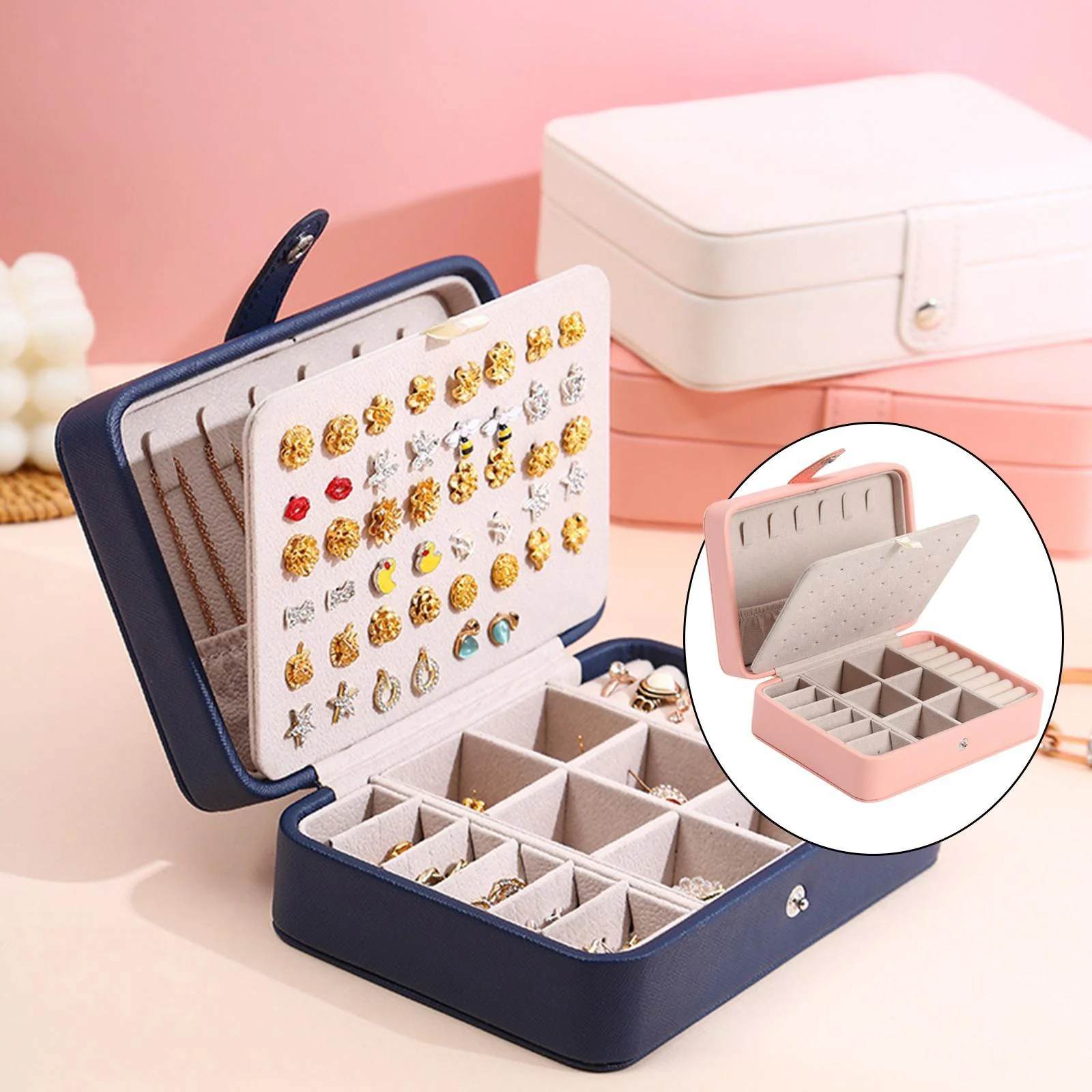 Leather Jewelry Box with Flip Top Compact Travel Organizer 16cm - Image 4