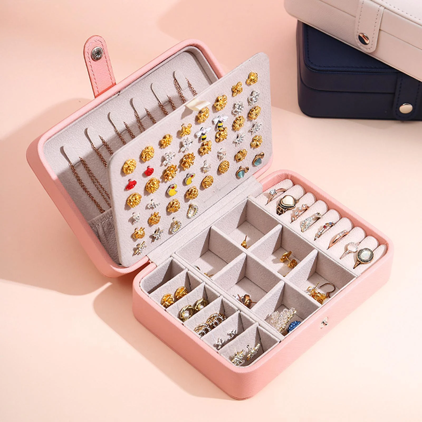 Leather Jewelry Box with Flip Top Compact Travel Organizer 16cm - Image 5