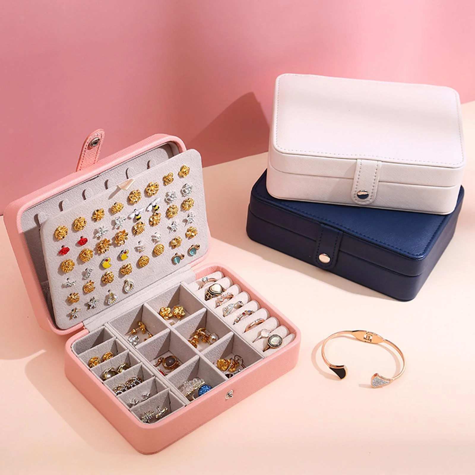Leather Jewelry Box with Flip Top Compact Travel Organizer 16cm - Image 8