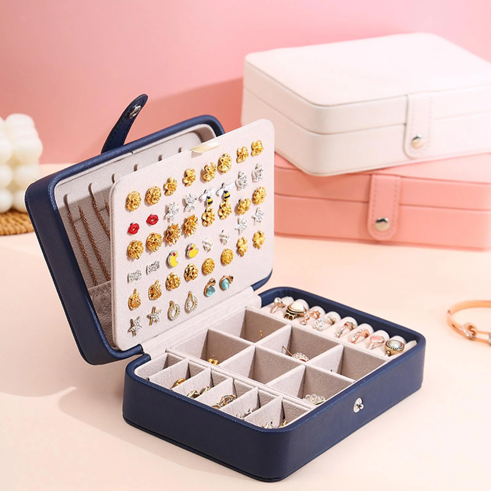 Leather Jewelry Box with Flip Top Compact Travel Organizer 16cm - Image 9