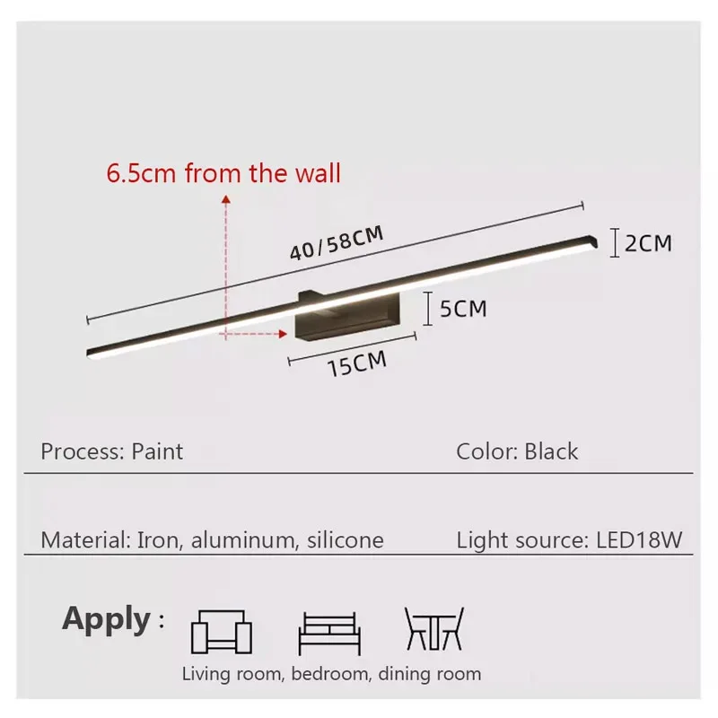 LED Bathroom Mirror Light – Waterproof Wall Lamp for Makeup Vanity in White/Black - Image 6