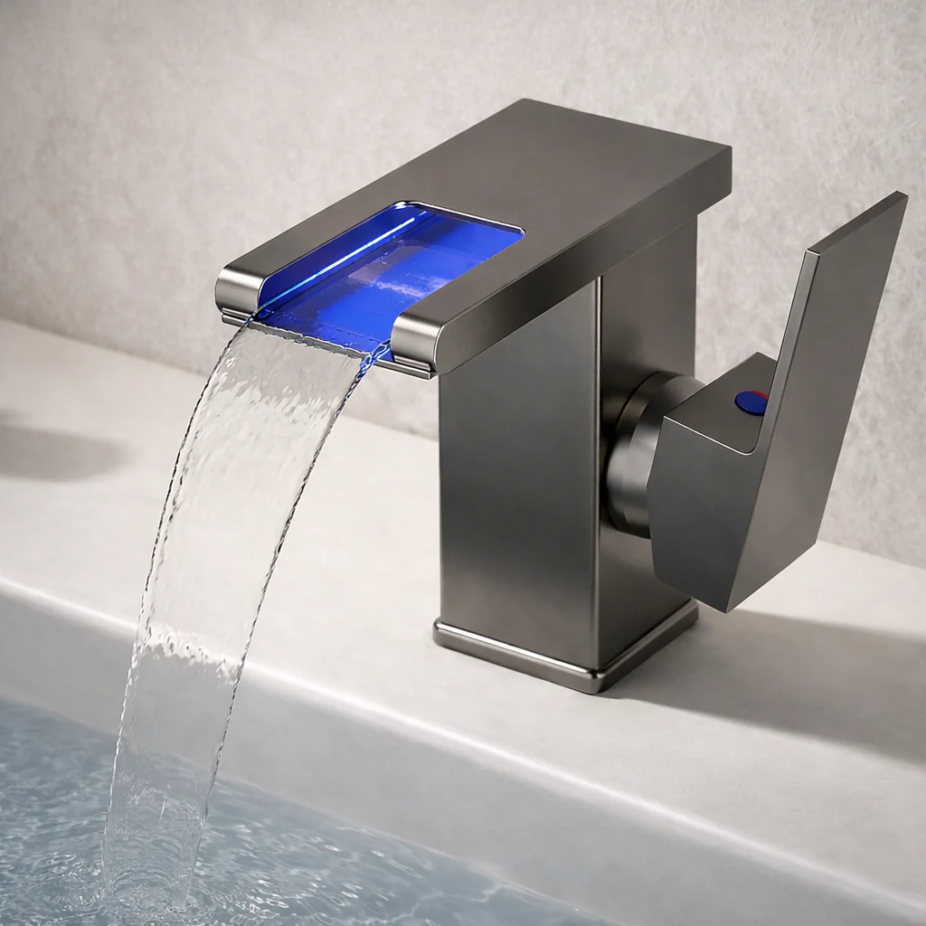LED Bathroom Sink Faucet Hot Cold Tap Modern Brass Wash Basin Mixer Water Tap - Image 2