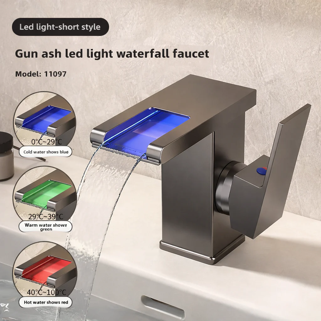 LED Bathroom Sink Faucet Hot Cold Tap Modern Brass Wash Basin Mixer Water Tap - Image 7