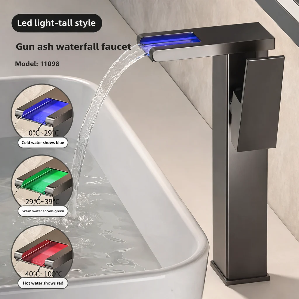 LED Bathroom Sink Faucet Hot Cold Tap Modern Brass Wash Basin Mixer Water Tap - Image 8