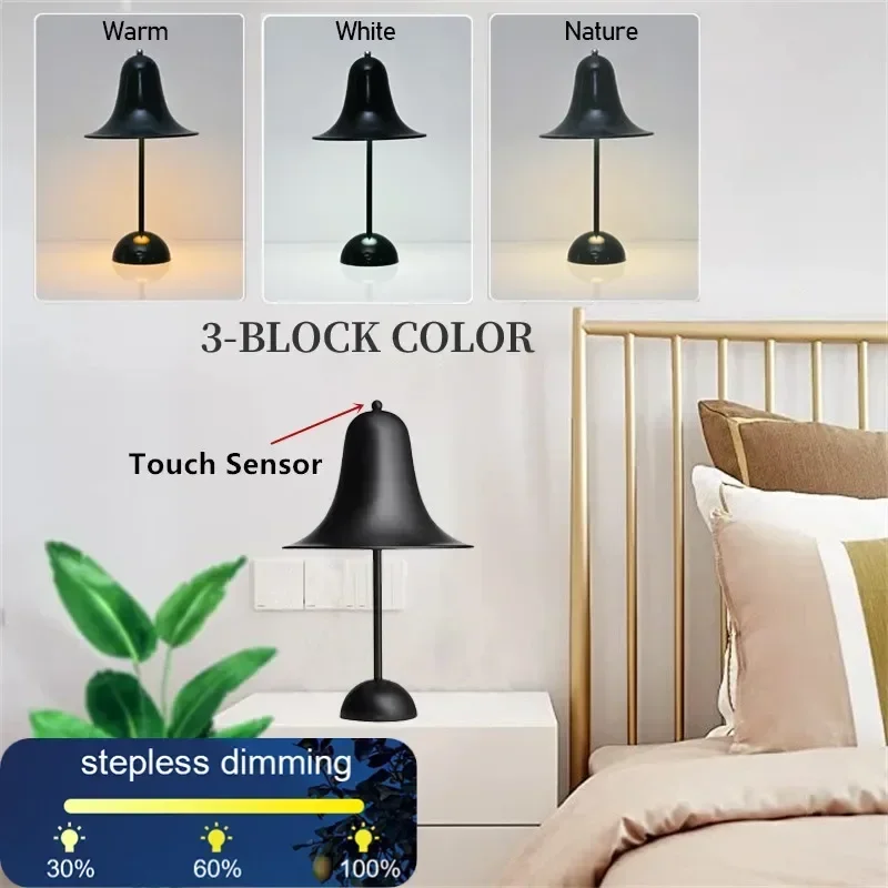 LED Bell Desk Lamp Touch Dimmable Rechargeable Table Night Light Bedside Reading - Image 6